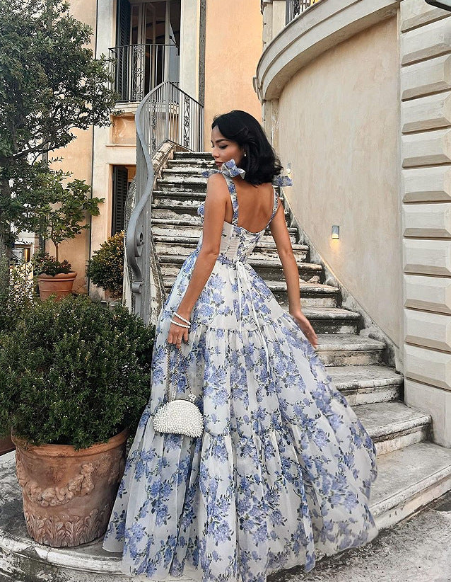 NGTG Showstopper Summer Floral Lace-Up Maxi Dress