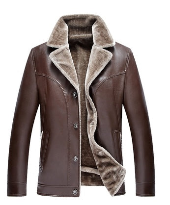 NGTG CARTER Refined Men’s Fleece-Lined Leather Jacket – Stand Collar, Luxury Winter Comfort