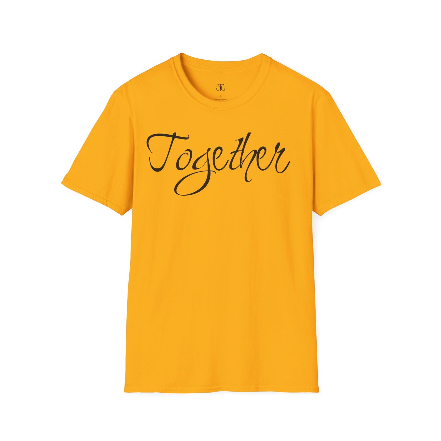 Farbenfrohes Valentinstag-T-Shirt für Paare mit großem Text „TOGETHER“