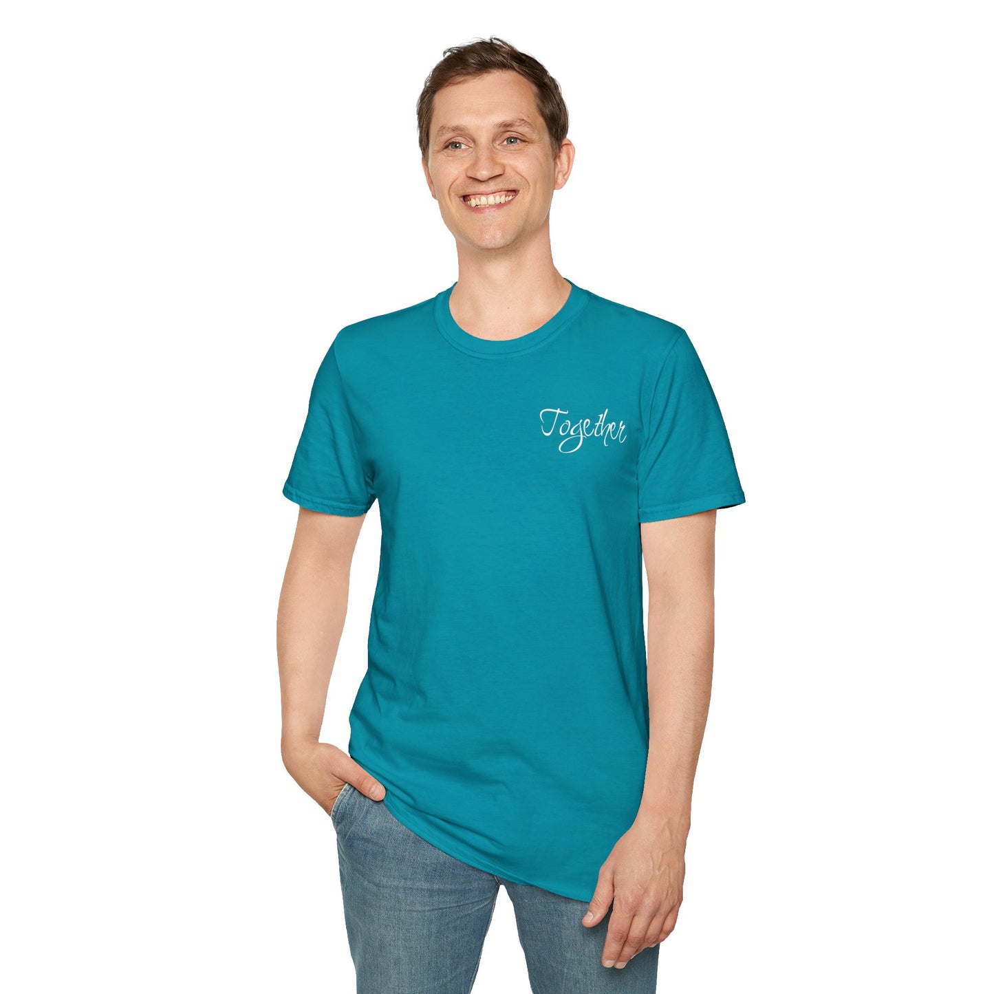 Farbenfrohes Valentinstag-T-Shirt für Paare mit KLEINEN Text „TOGETHER“