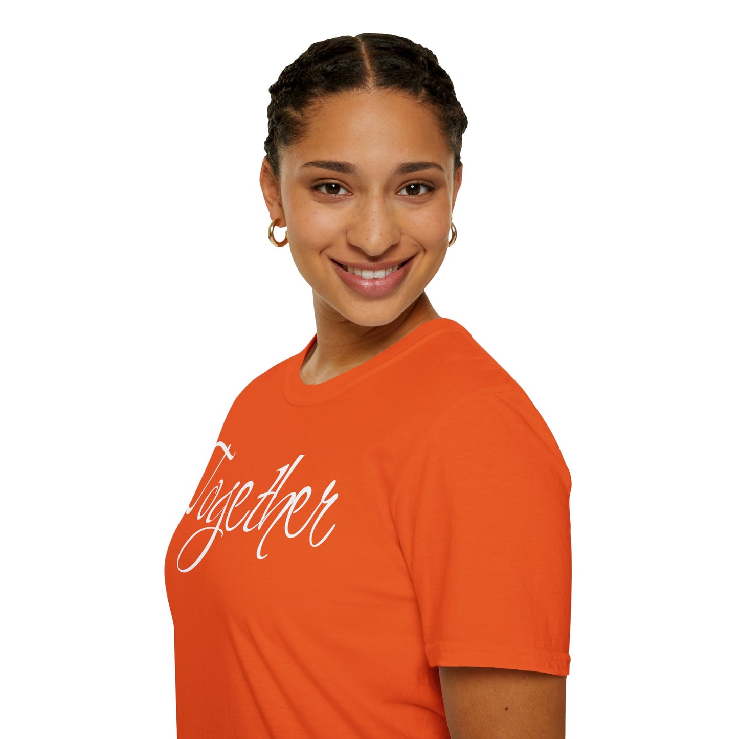 Farbenfrohes Valentinstag-T-Shirt für Paare mit großem Text „TOGETHER“