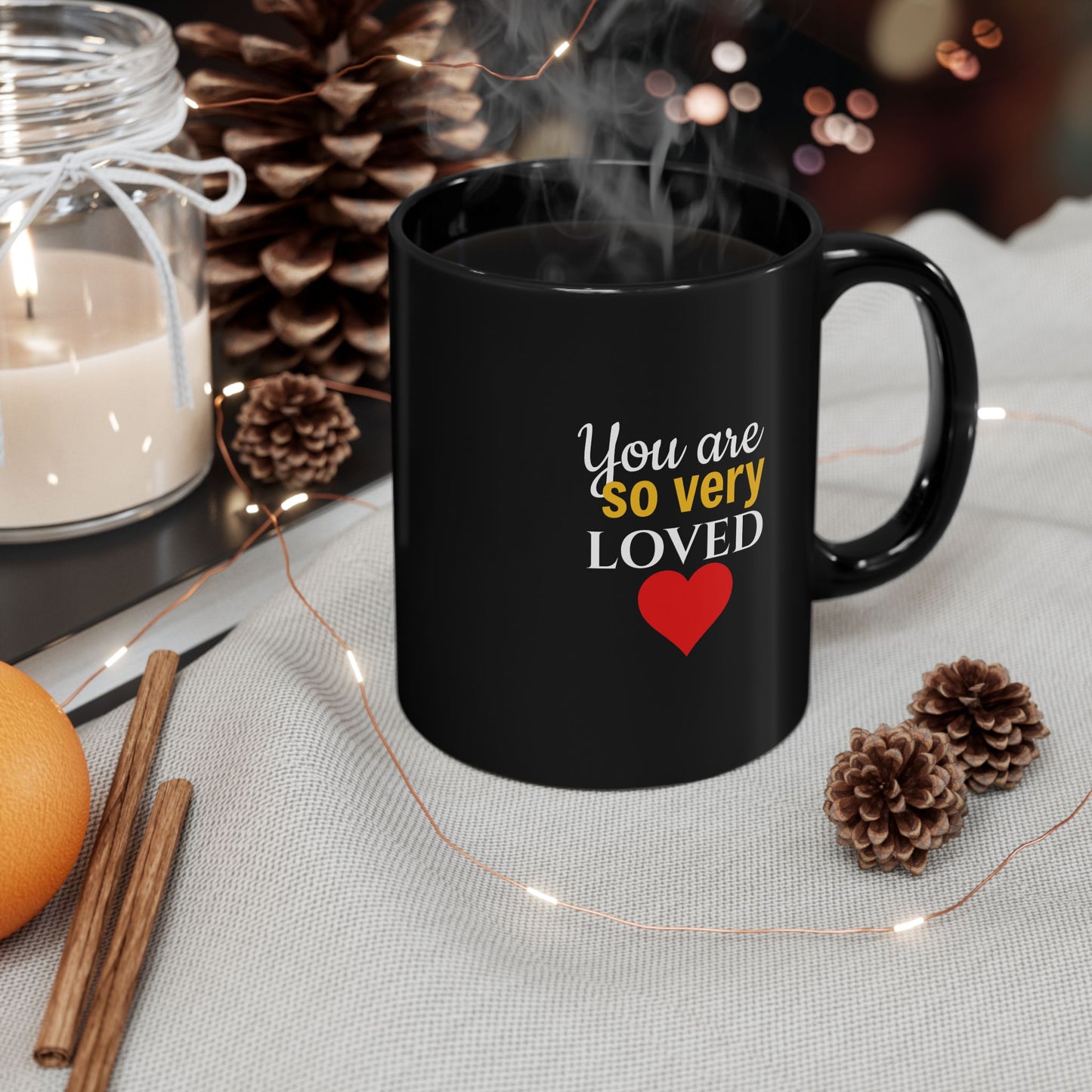 "Du wirst so sehr geliebt" Tasse, Twinning-Tassen, Paar-Tasse, schwarze Keramik-Tassen, Kaffeetassen, Valentinstag-Tassen