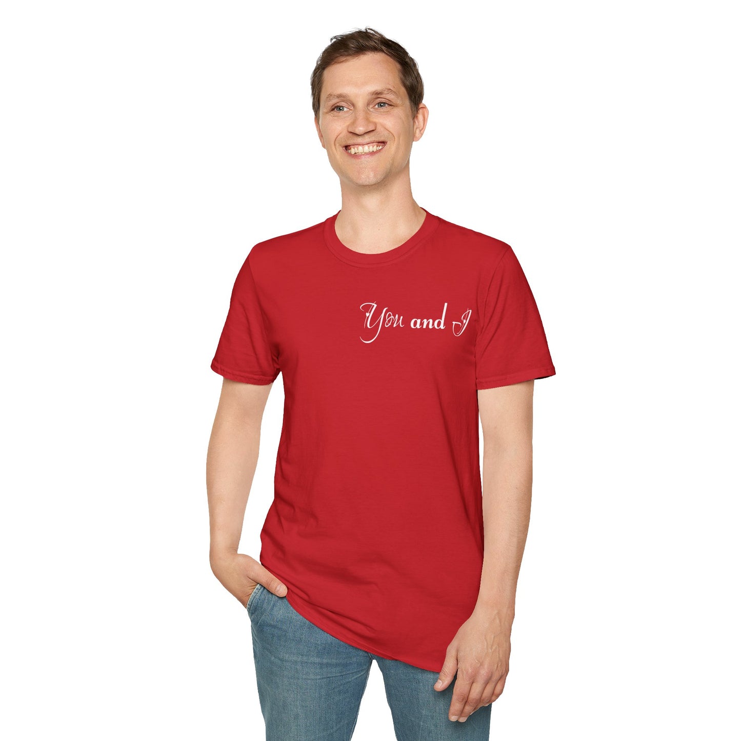Farbenfrohes Valentinstag-T-Shirt für Paare mit KLEINEN Text „DU UND ICH“