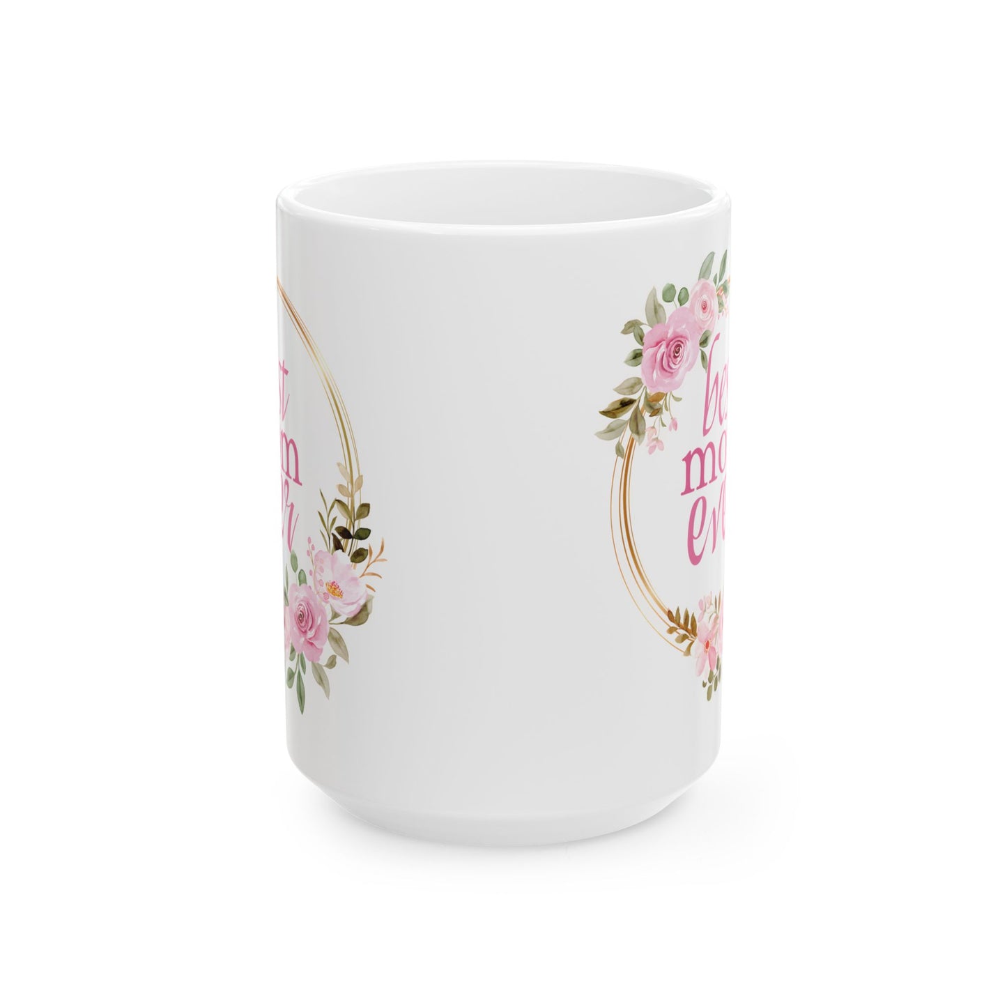 Floral C-Shaped Mug for Mom, Best Mom Ever, Popular White Floral Mug for Mom