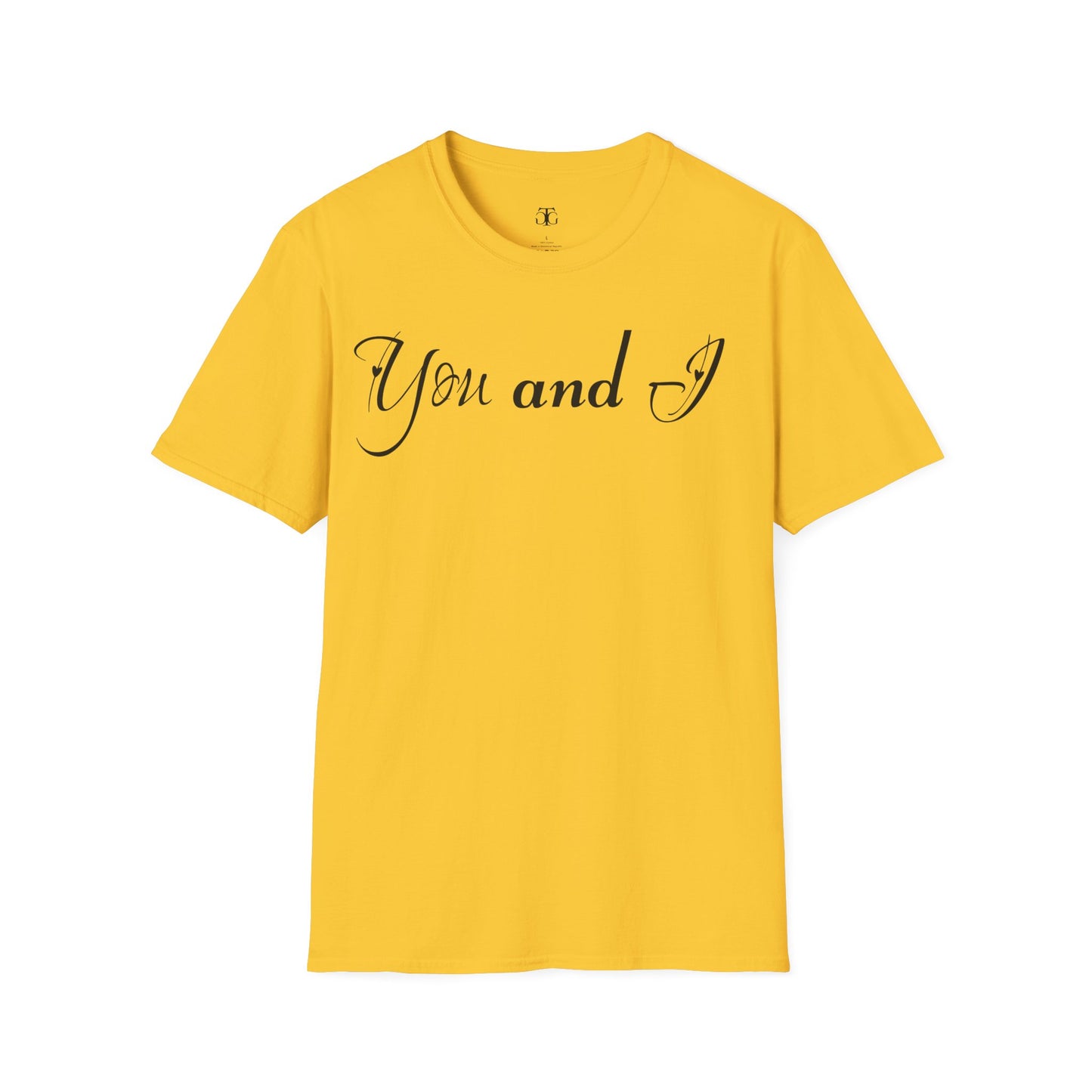 Farbenfrohes Valentinstag-T-Shirt für Paare mit einem GROSSEN Text „DU UND ICH“