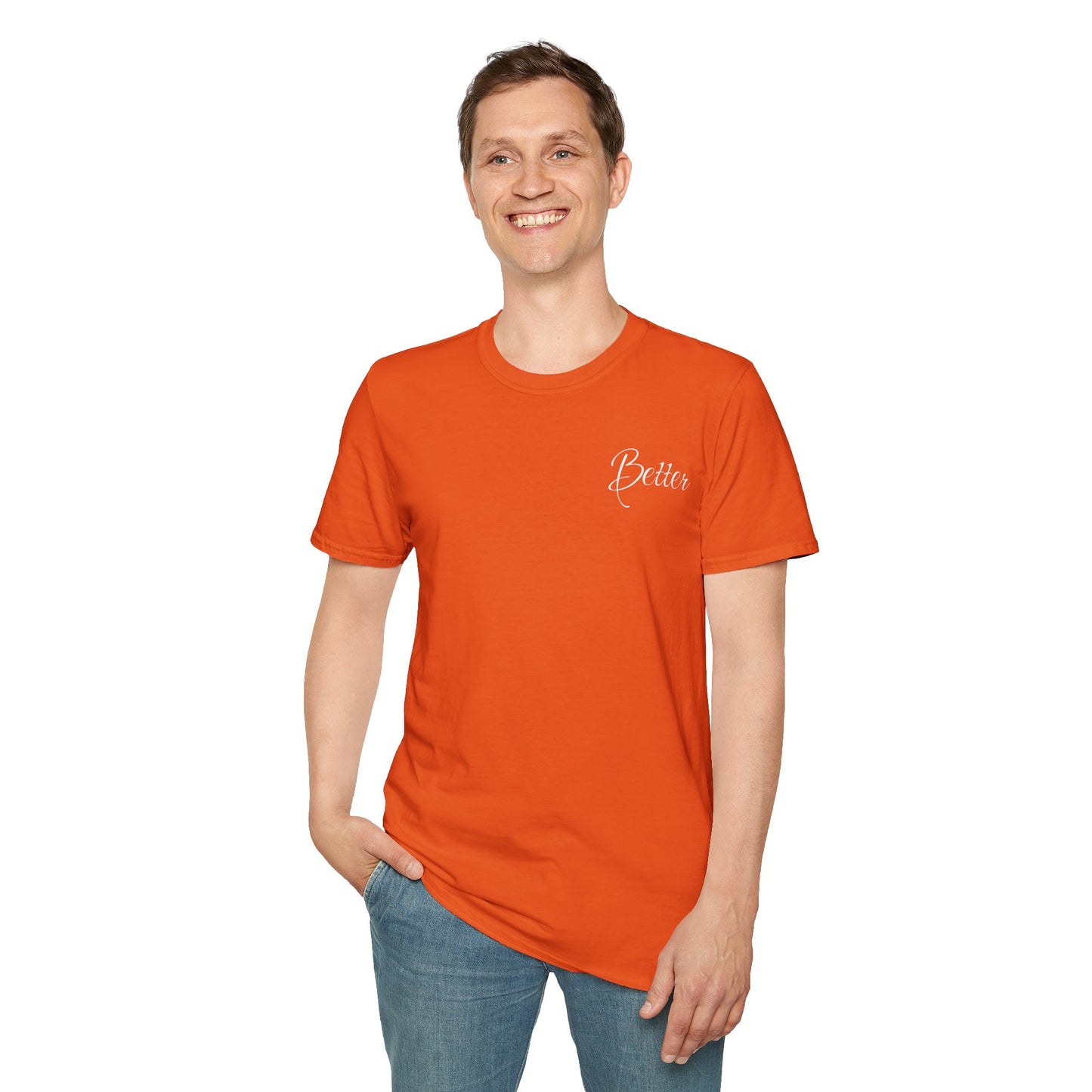 Buntes Valentinstag-T-Shirt für Paare mit KLEINEN Text „BETTER“