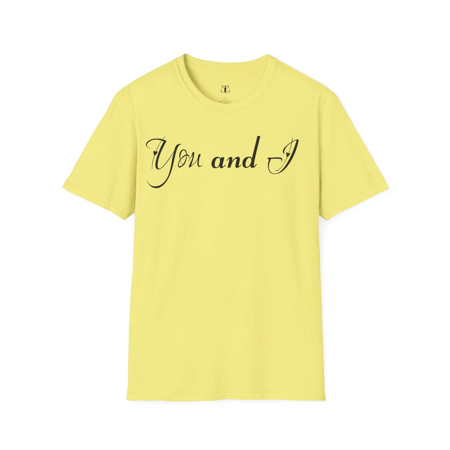 Farbenfrohes Valentinstag-T-Shirt für Paare mit einem GROSSEN Text „DU UND ICH“
