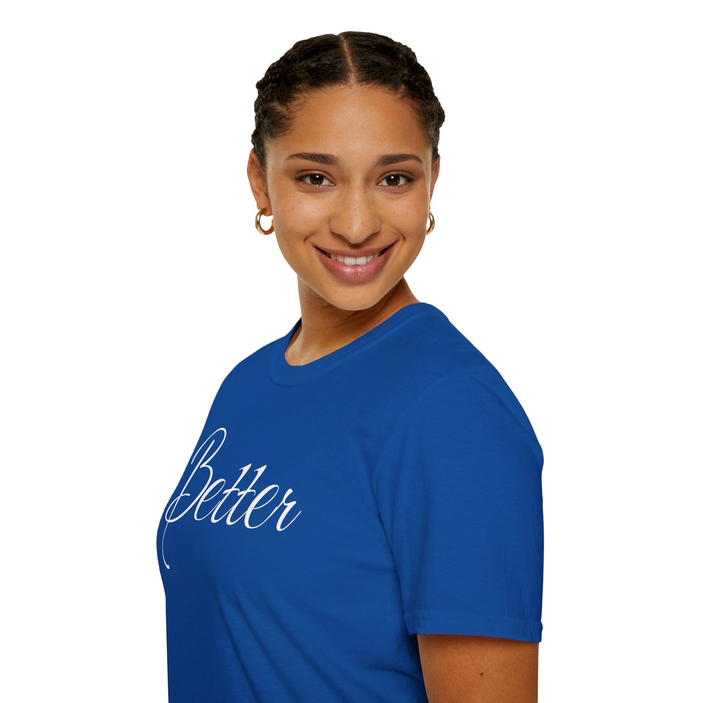 Farbenfrohes Valentinstag-T-Shirt für Paare mit großem Text „BETTER“