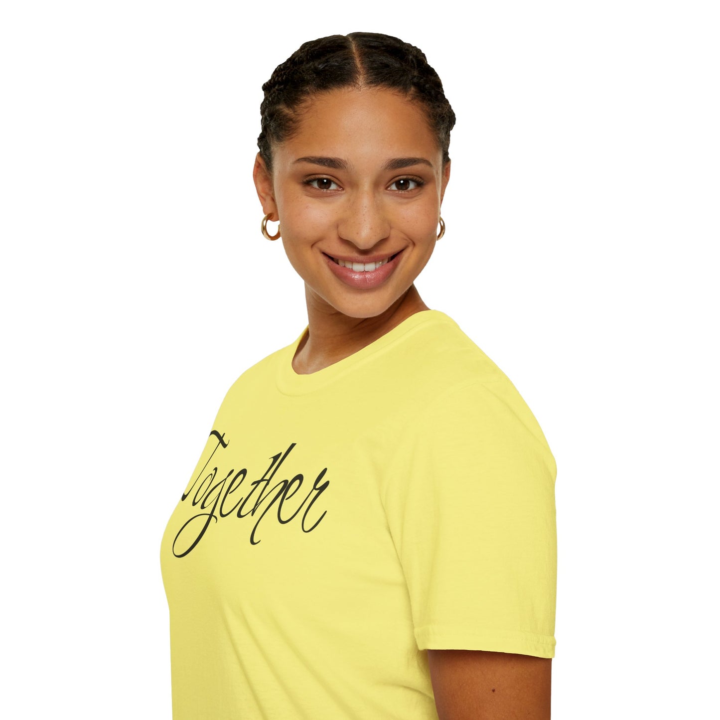 Farbenfrohes Valentinstag-T-Shirt für Paare mit großem Text „TOGETHER“