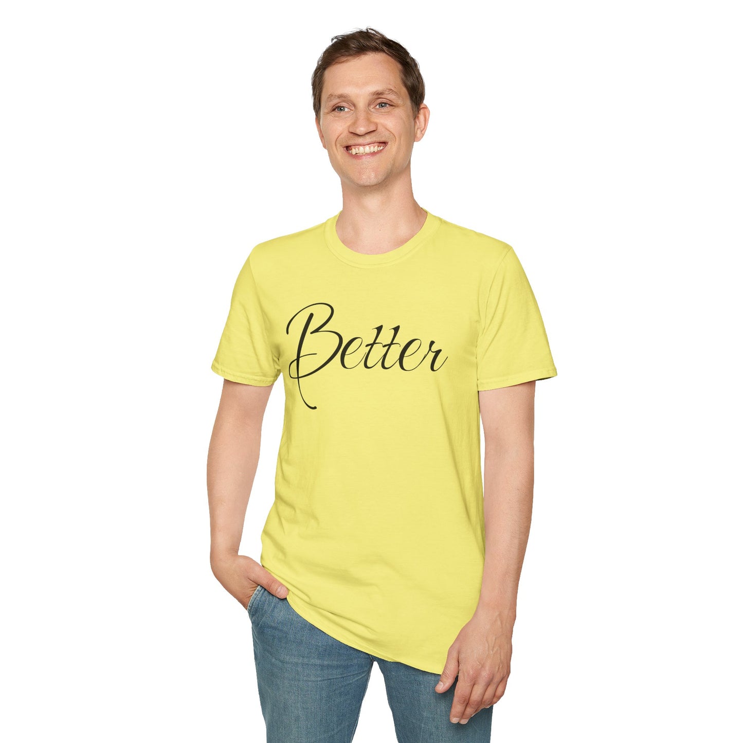 Farbenfrohes Valentinstag-T-Shirt für Paare mit großem Text „BETTER“