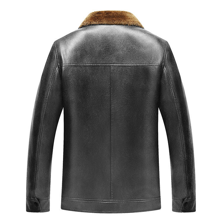 NGTG CARTER Refined Men’s Fleece-Lined Leather Jacket – Stand Collar, Luxury Winter Comfort