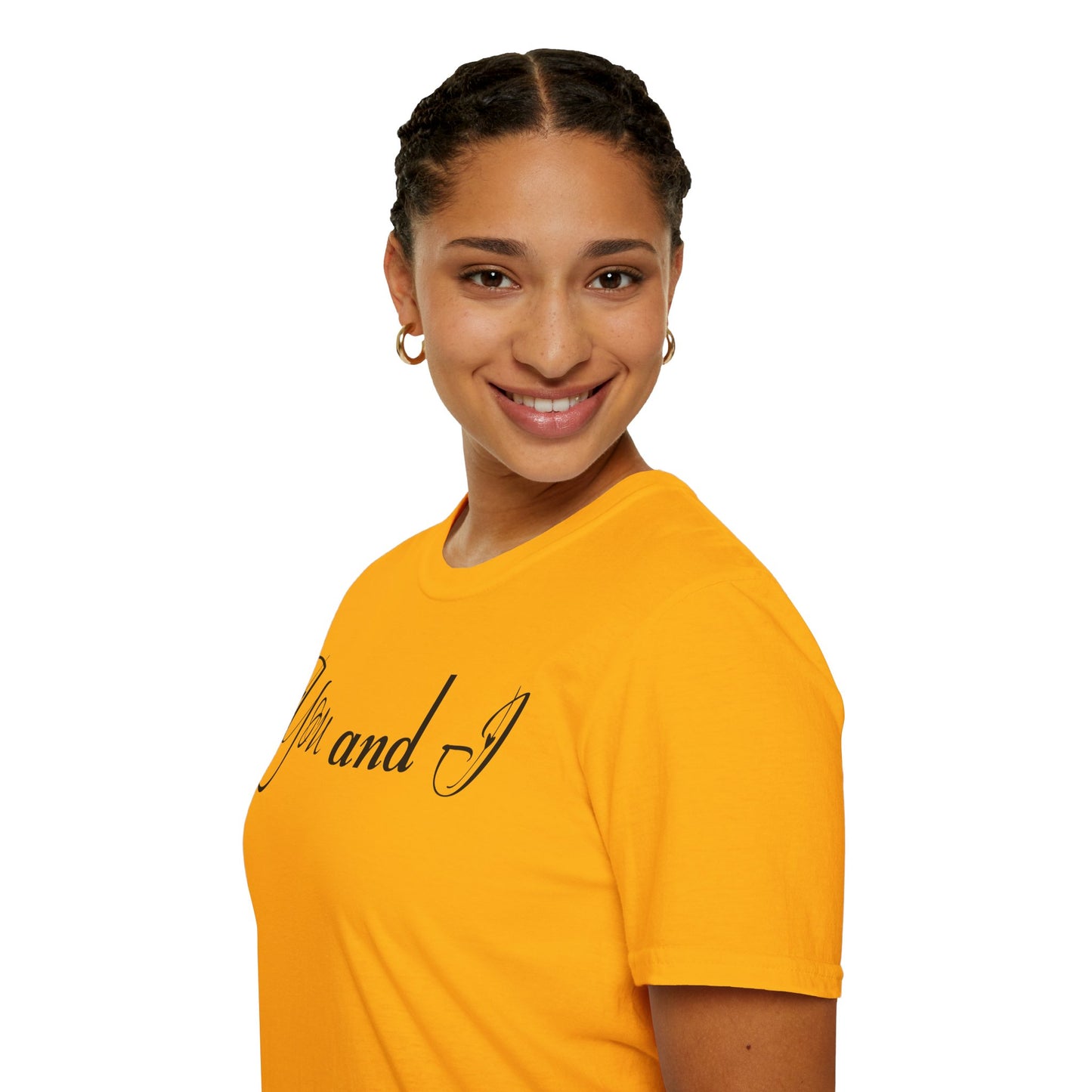 Farbenfrohes Valentinstag-T-Shirt für Paare mit einem GROSSEN Text „DU UND ICH“