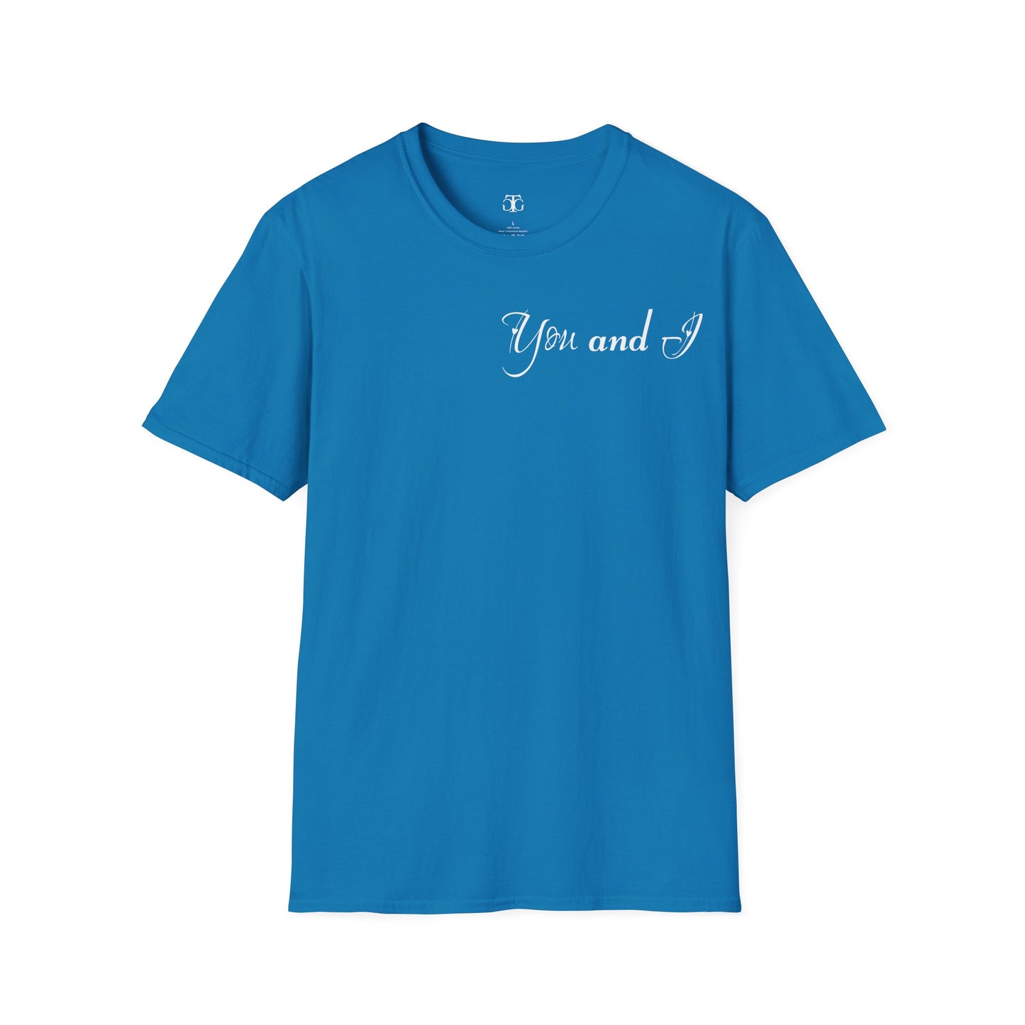 Farbenfrohes Valentinstag-T-Shirt für Paare mit KLEINEN Text „DU UND ICH“