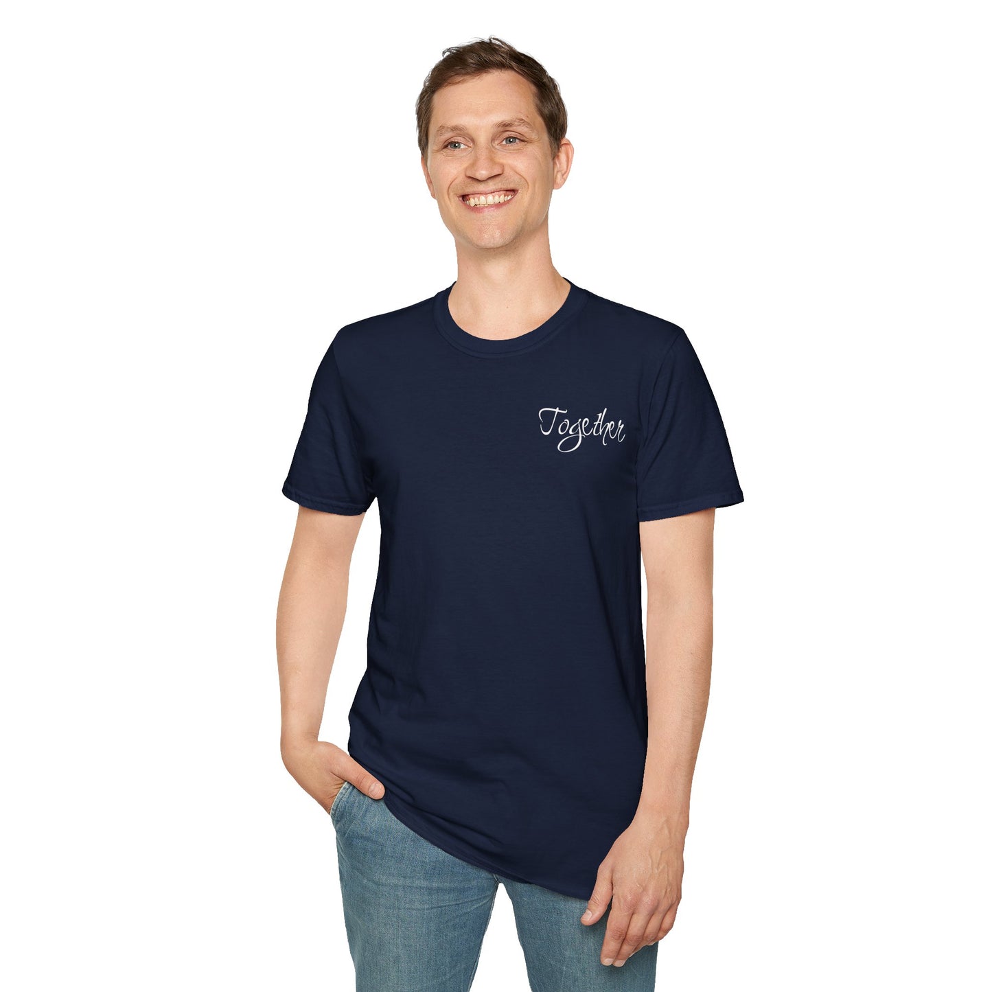 Farbenfrohes Valentinstag-T-Shirt für Paare mit KLEINEN Text „TOGETHER“