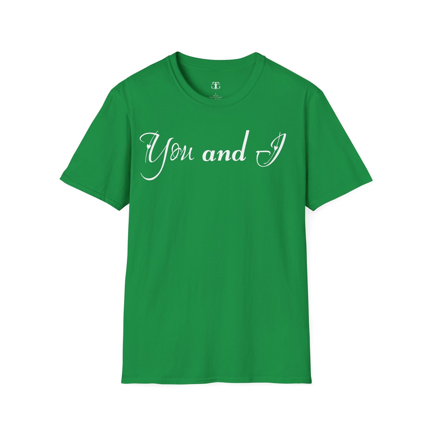 Farbenfrohes Valentinstag-T-Shirt für Paare mit einem GROSSEN Text „DU UND ICH“
