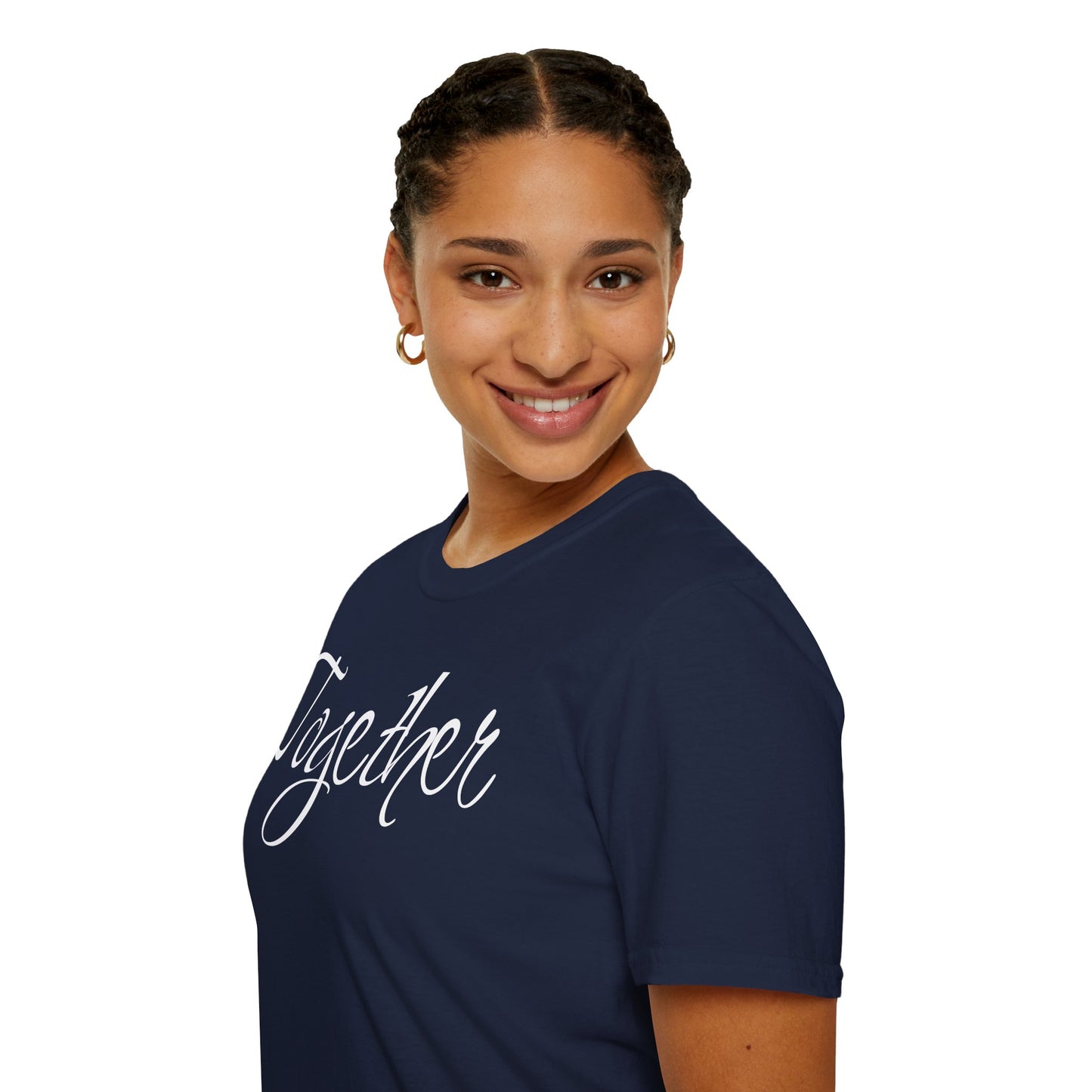 Farbenfrohes Valentinstag-T-Shirt für Paare mit großem Text „TOGETHER“