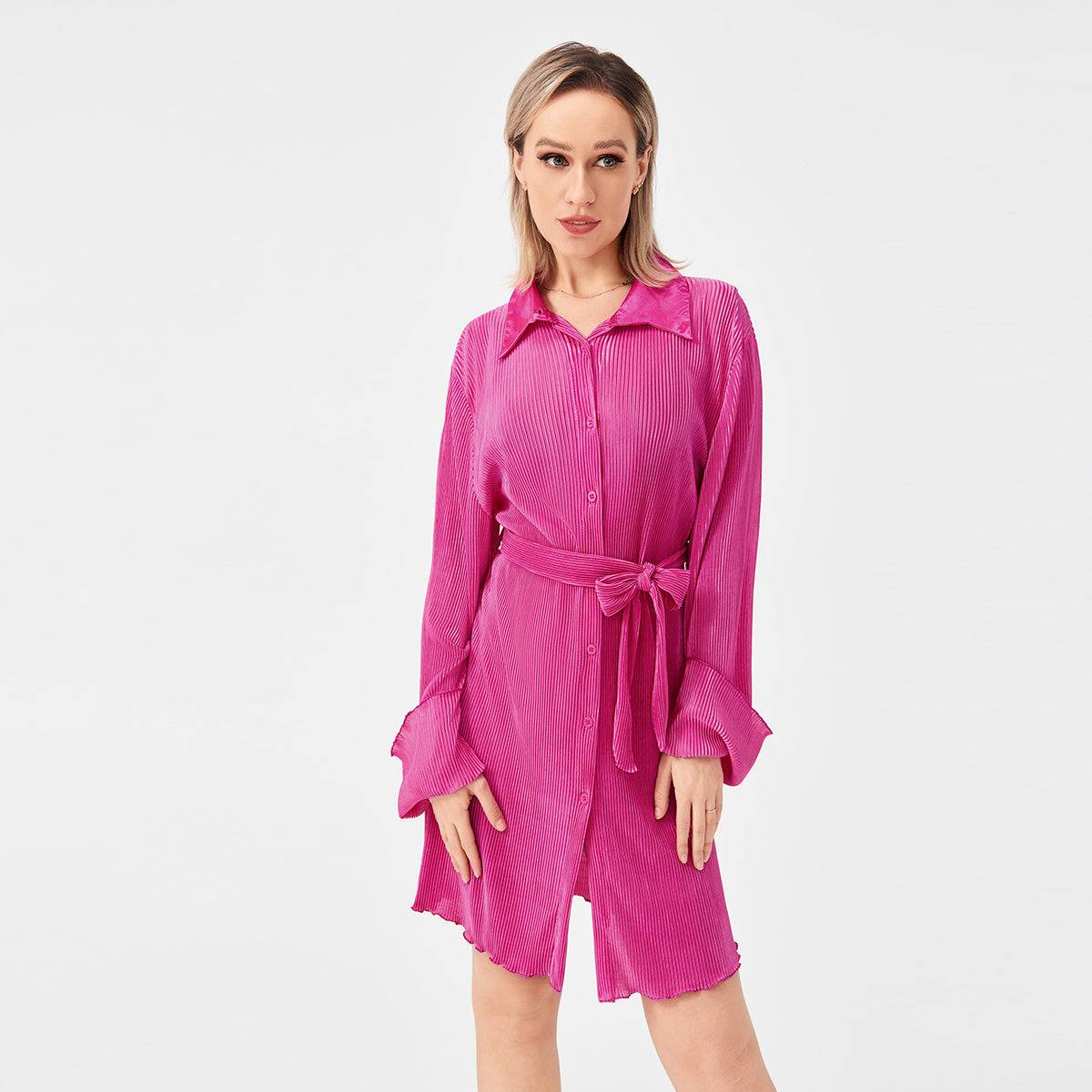 NGTG Casual Collared Long Sleeve Summer Dress