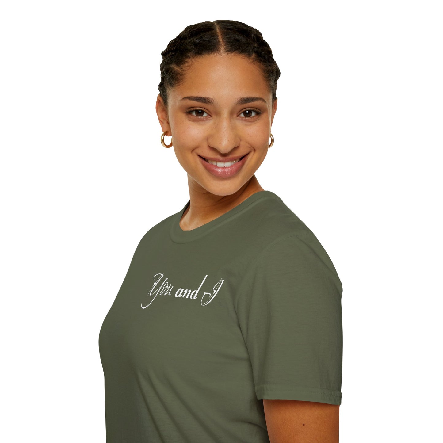 Farbenfrohes Valentinstag-T-Shirt für Paare mit KLEINEN Text „DU UND ICH“