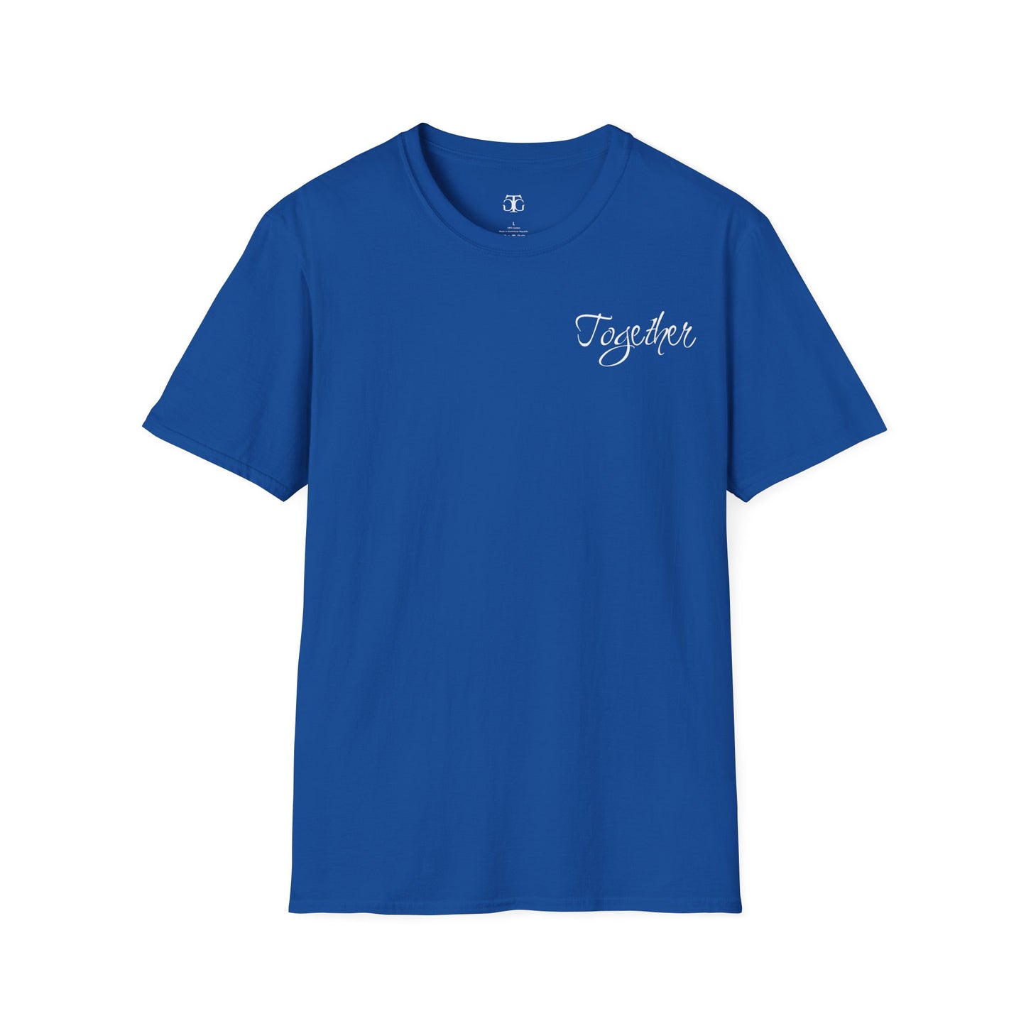Farbenfrohes Valentinstag-T-Shirt für Paare mit KLEINEN Text „TOGETHER“