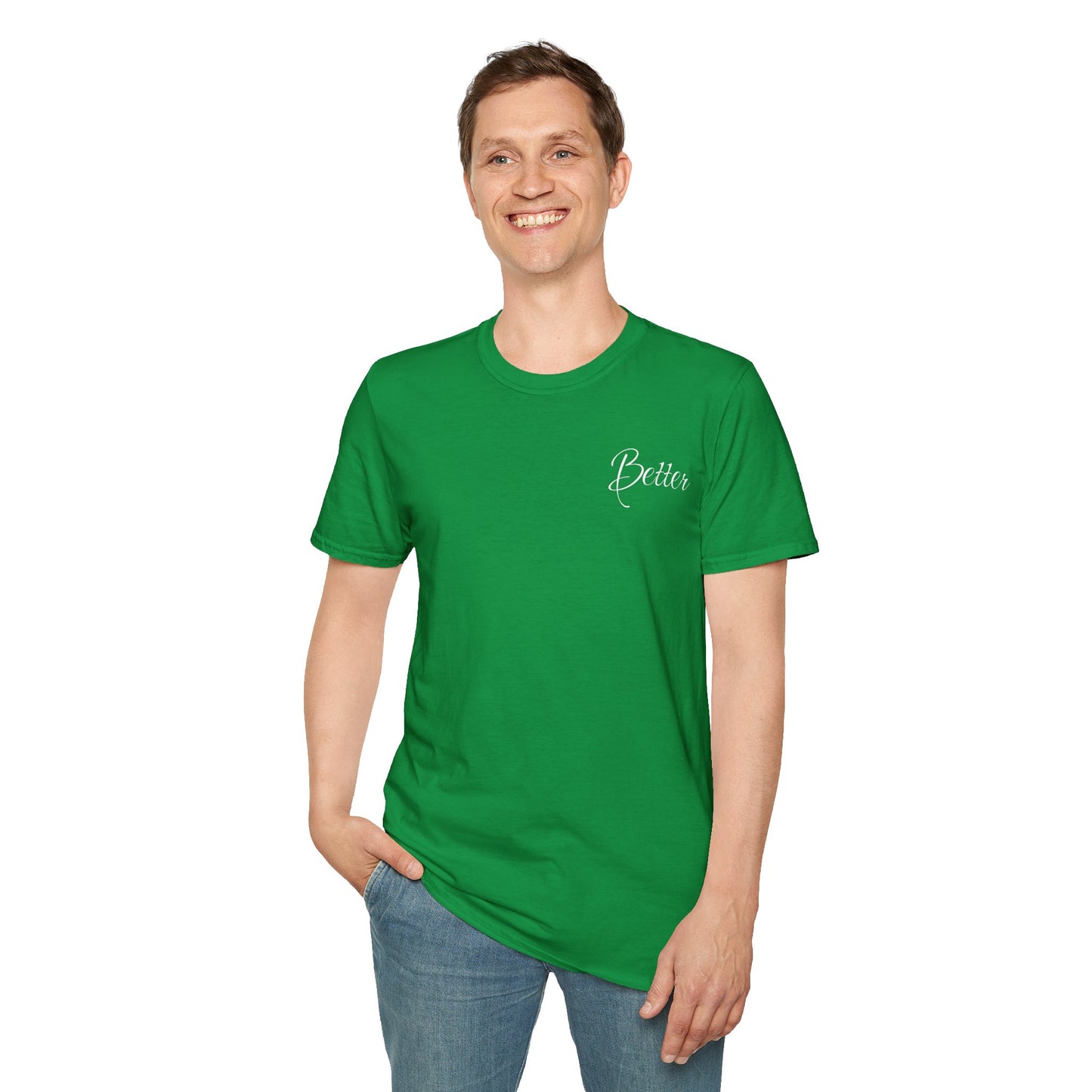 Buntes Valentinstag-T-Shirt für Paare mit KLEINEN Text „BETTER“