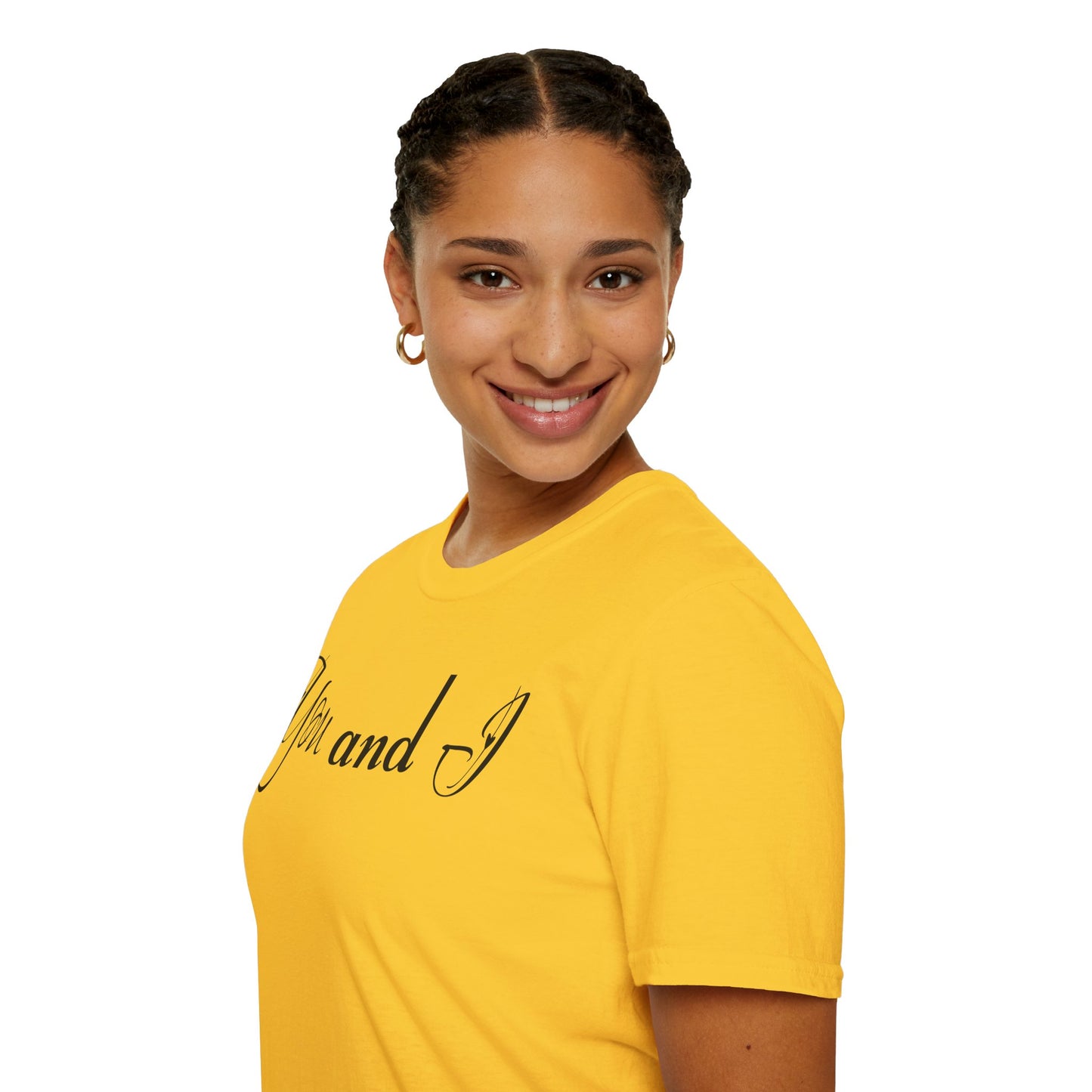 Farbenfrohes Valentinstag-T-Shirt für Paare mit einem GROSSEN Text „DU UND ICH“