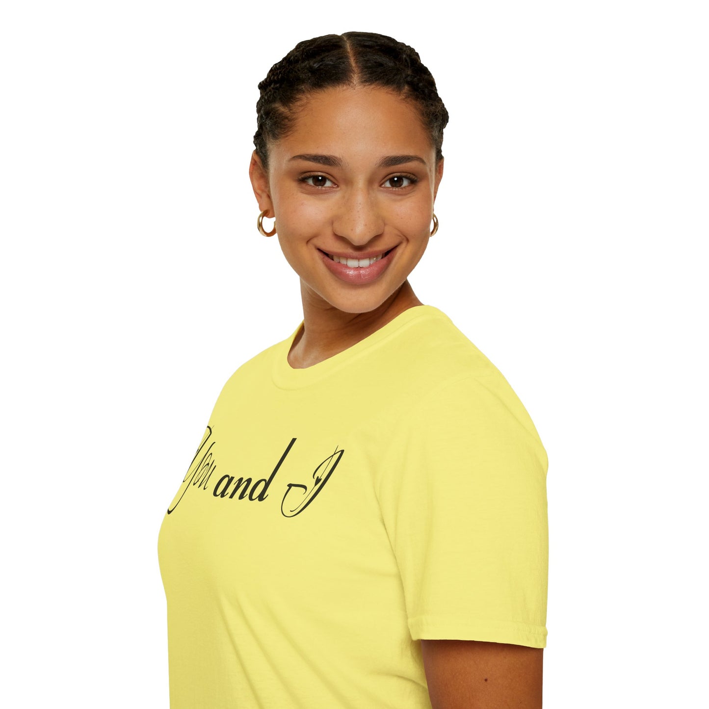 Farbenfrohes Valentinstag-T-Shirt für Paare mit einem GROSSEN Text „DU UND ICH“