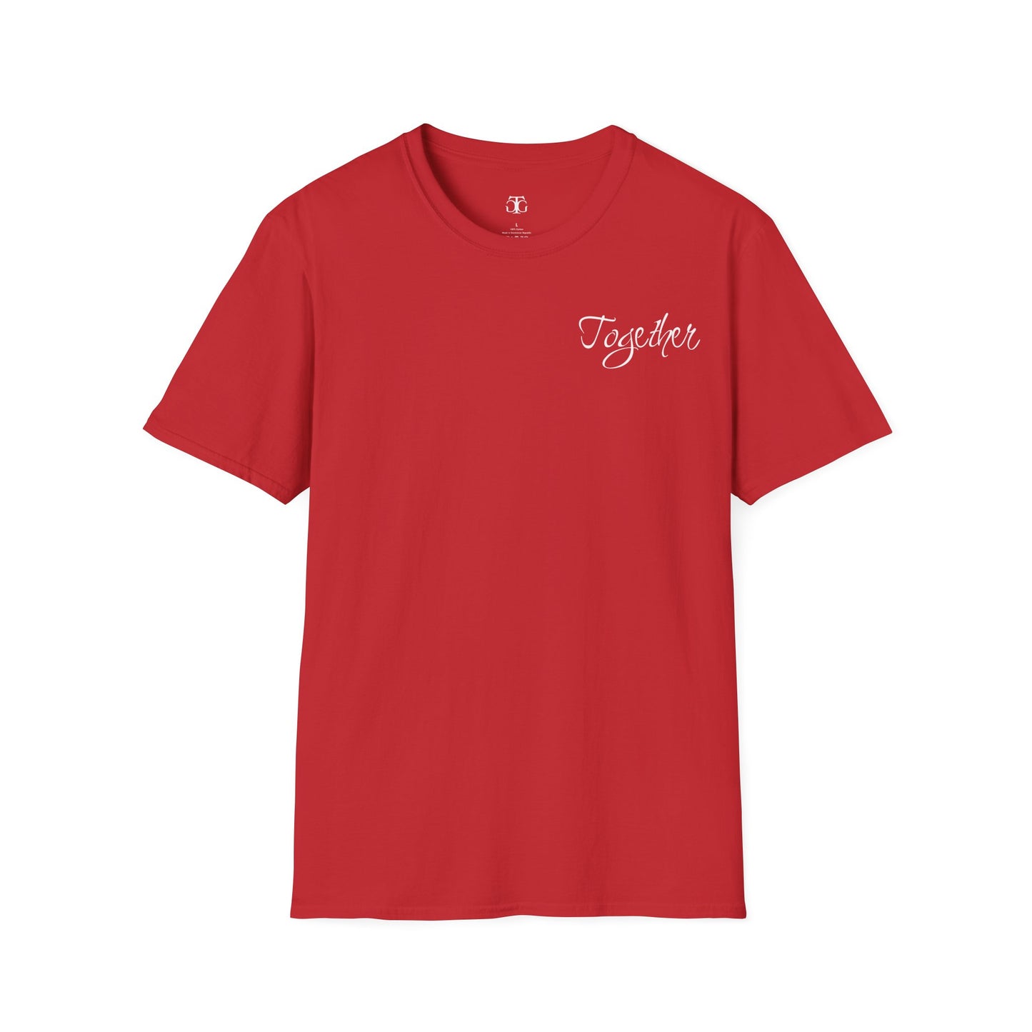 Farbenfrohes Valentinstag-T-Shirt für Paare mit KLEINEN Text „TOGETHER“