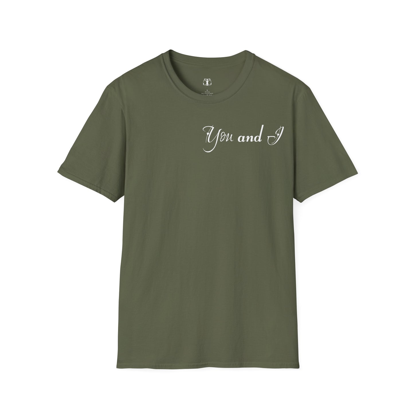 Farbenfrohes Valentinstag-T-Shirt für Paare mit KLEINEN Text „DU UND ICH“
