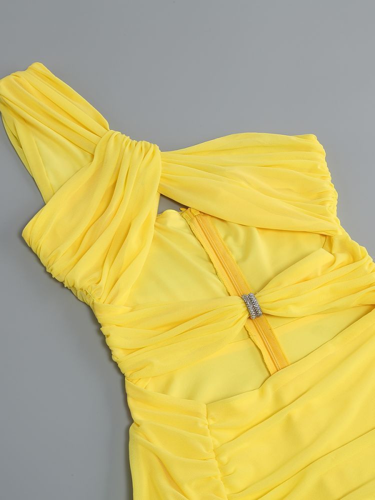 NGTG Sexy Yellow Asymmetrical Double Twist Wrap Long Dress