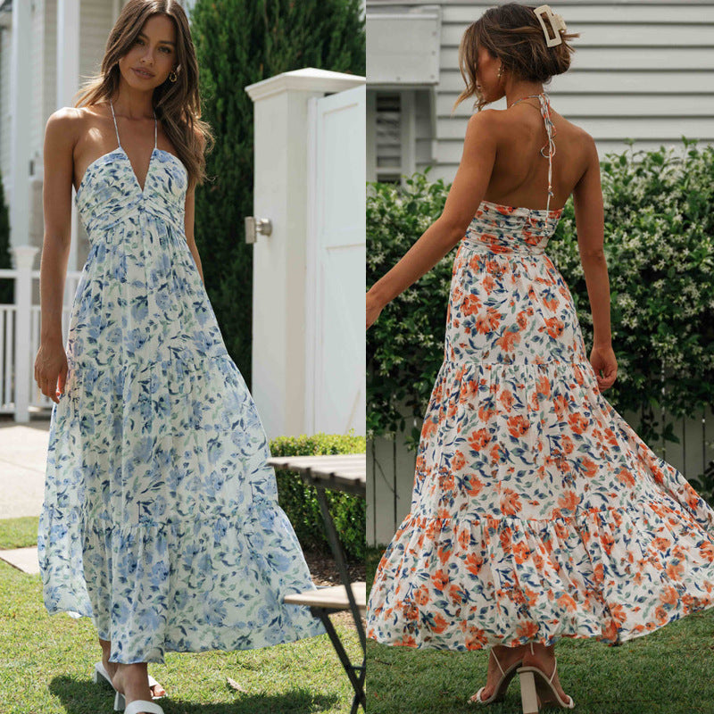 NGTG Classy Meghan Chiffon Patchwork V-Neck Summer Maxi Dress