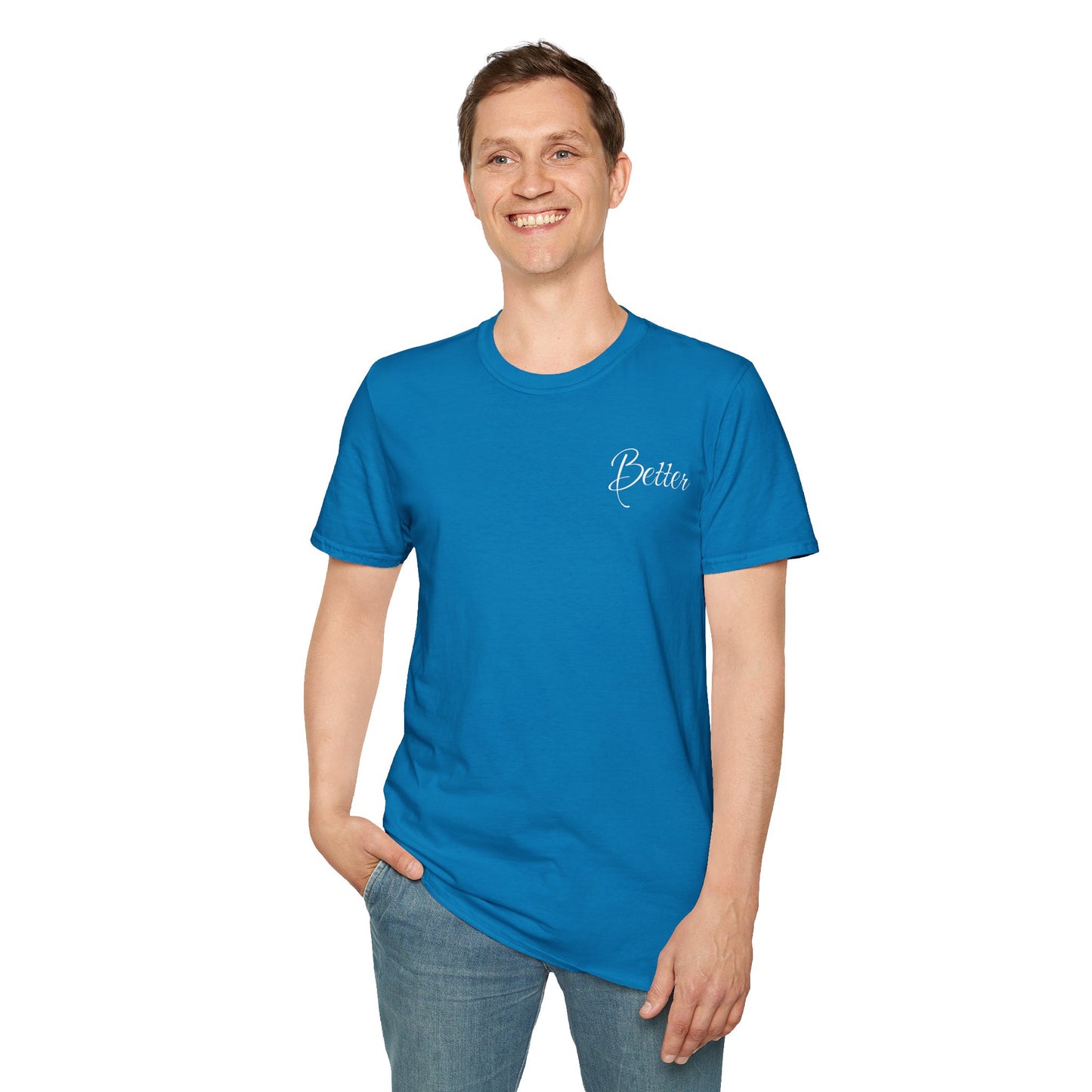 Buntes Valentinstag-T-Shirt für Paare mit KLEINEN Text „BETTER“
