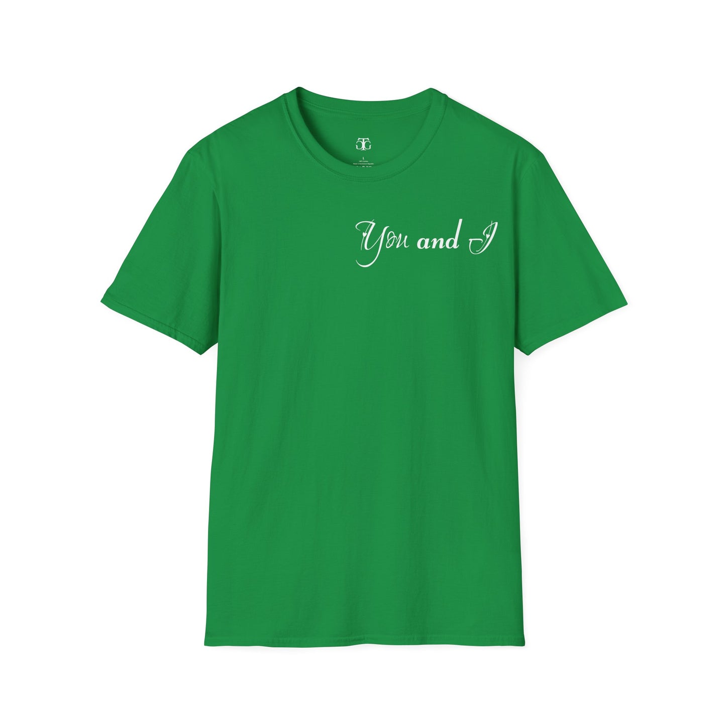 Farbenfrohes Valentinstag-T-Shirt für Paare mit KLEINEN Text „DU UND ICH“