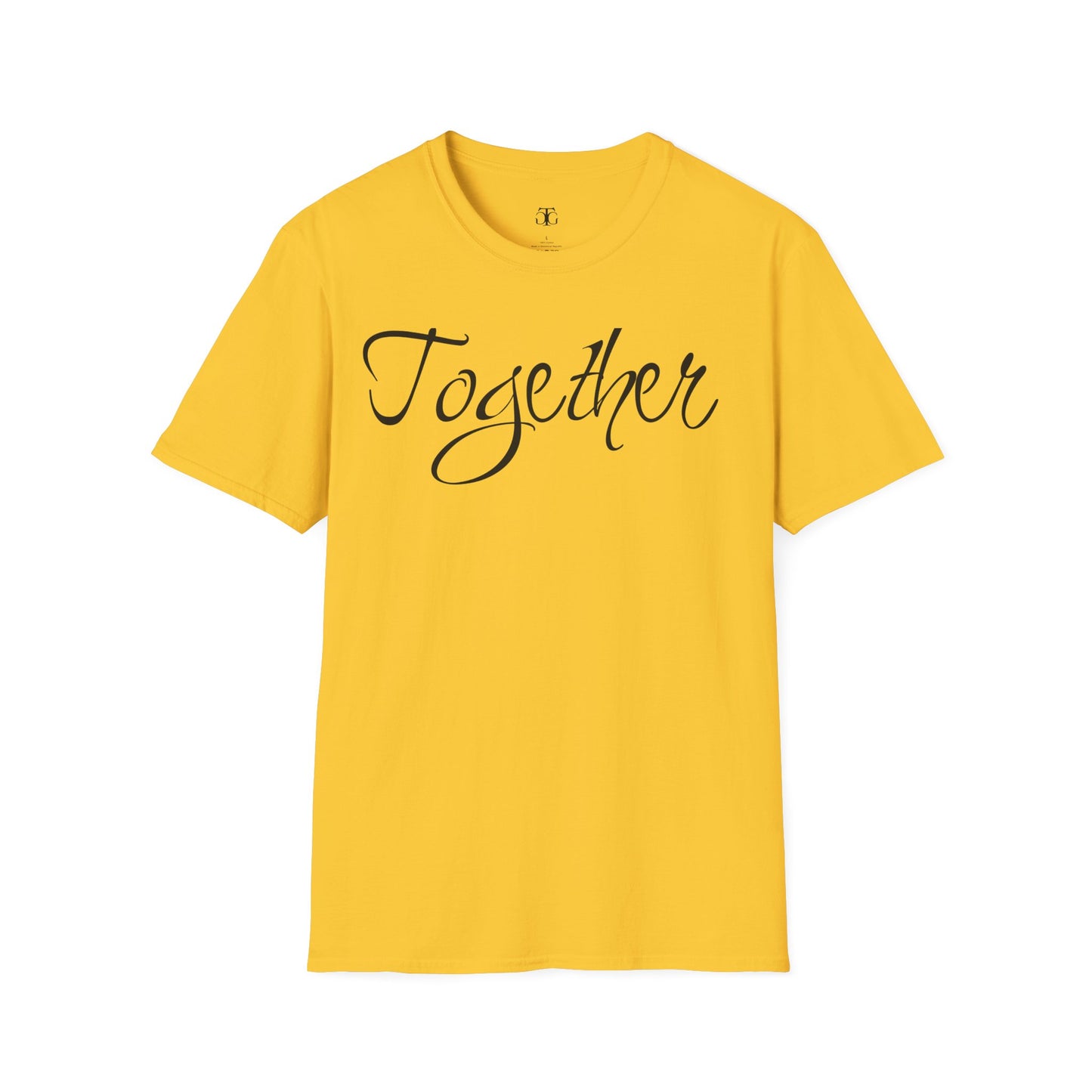 Farbenfrohes Valentinstag-T-Shirt für Paare mit großem Text „TOGETHER“