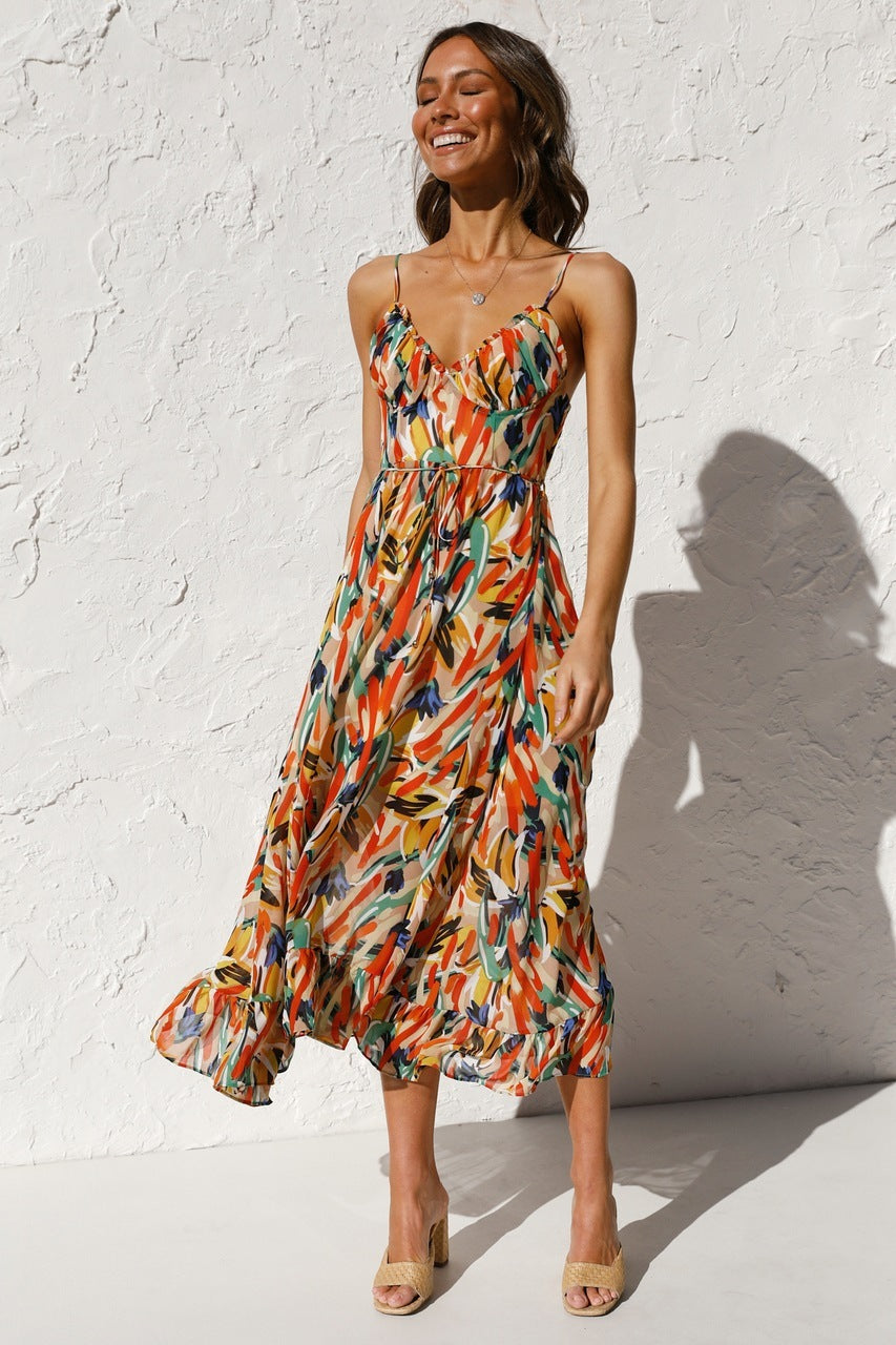 NGTG Vibrant Ruffled Spaghetti Summer Dress