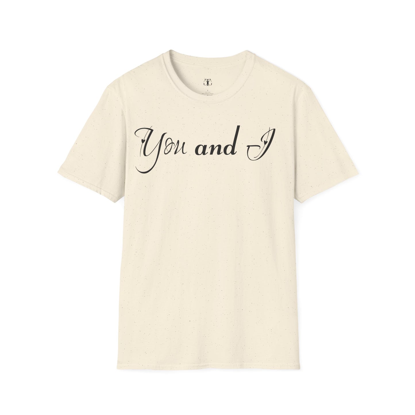 Farbenfrohes Valentinstag-T-Shirt für Paare mit einem GROSSEN Text „DU UND ICH“