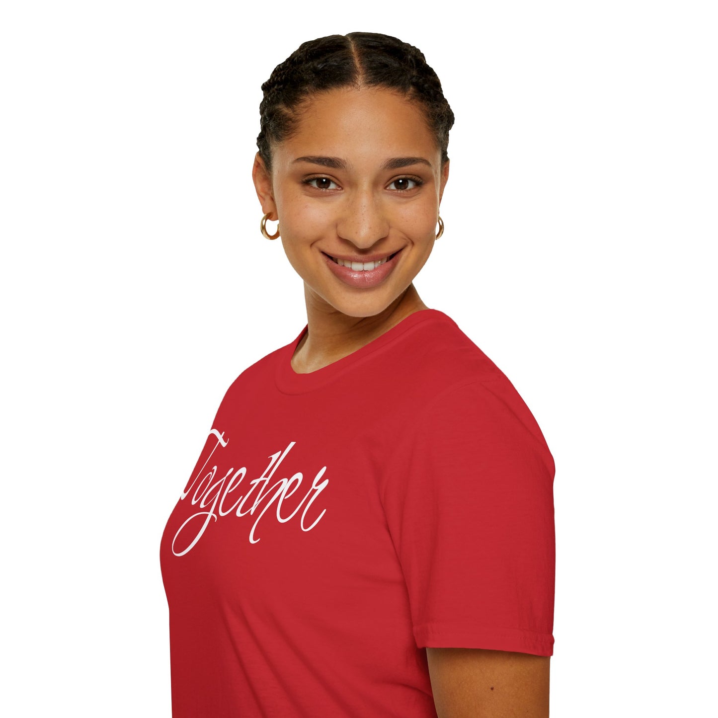 Farbenfrohes Valentinstag-T-Shirt für Paare mit großem Text „TOGETHER“