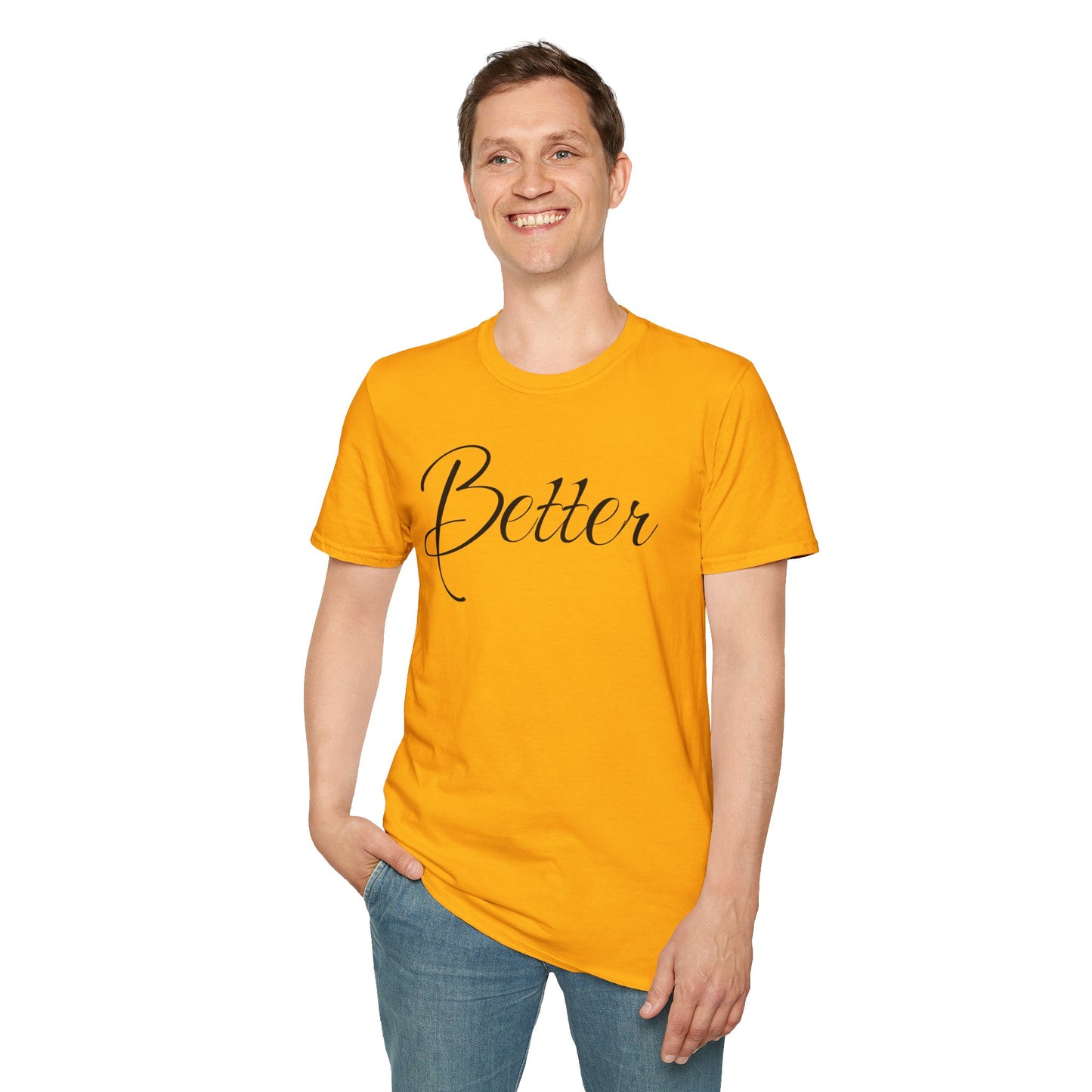 Farbenfrohes Valentinstag-T-Shirt für Paare mit großem Text „BETTER“