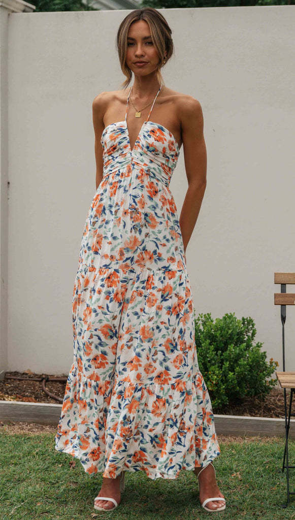 NGTG Classy Meghan Chiffon Patchwork V-Neck Summer Maxi Dress