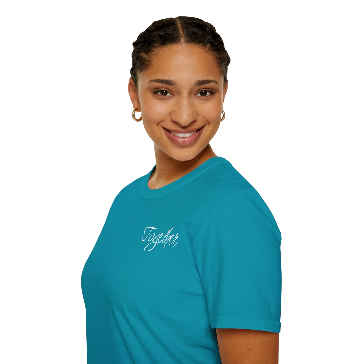 Farbenfrohes Valentinstag-T-Shirt für Paare mit KLEINEN Text „TOGETHER“