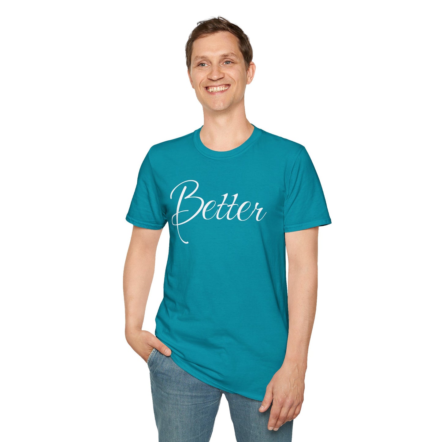 Farbenfrohes Valentinstag-T-Shirt für Paare mit großem Text „BETTER“