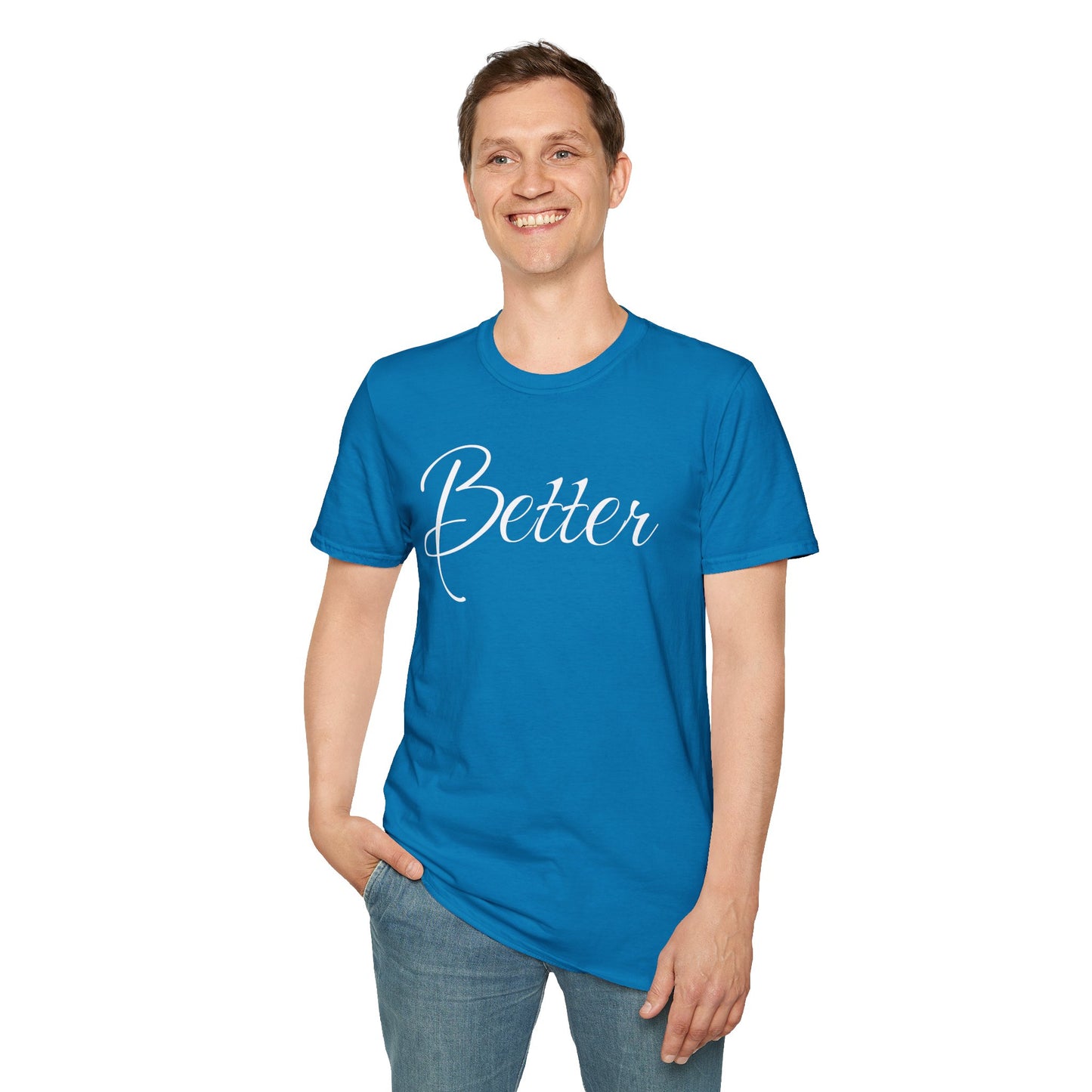 Farbenfrohes Valentinstag-T-Shirt für Paare mit großem Text „BETTER“