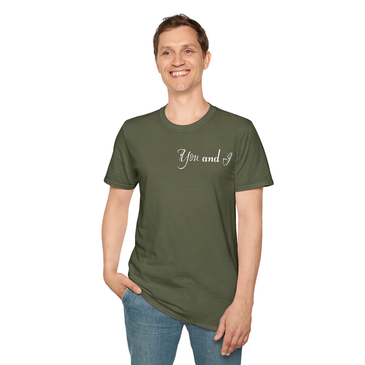 Farbenfrohes Valentinstag-T-Shirt für Paare mit KLEINEN Text „DU UND ICH“