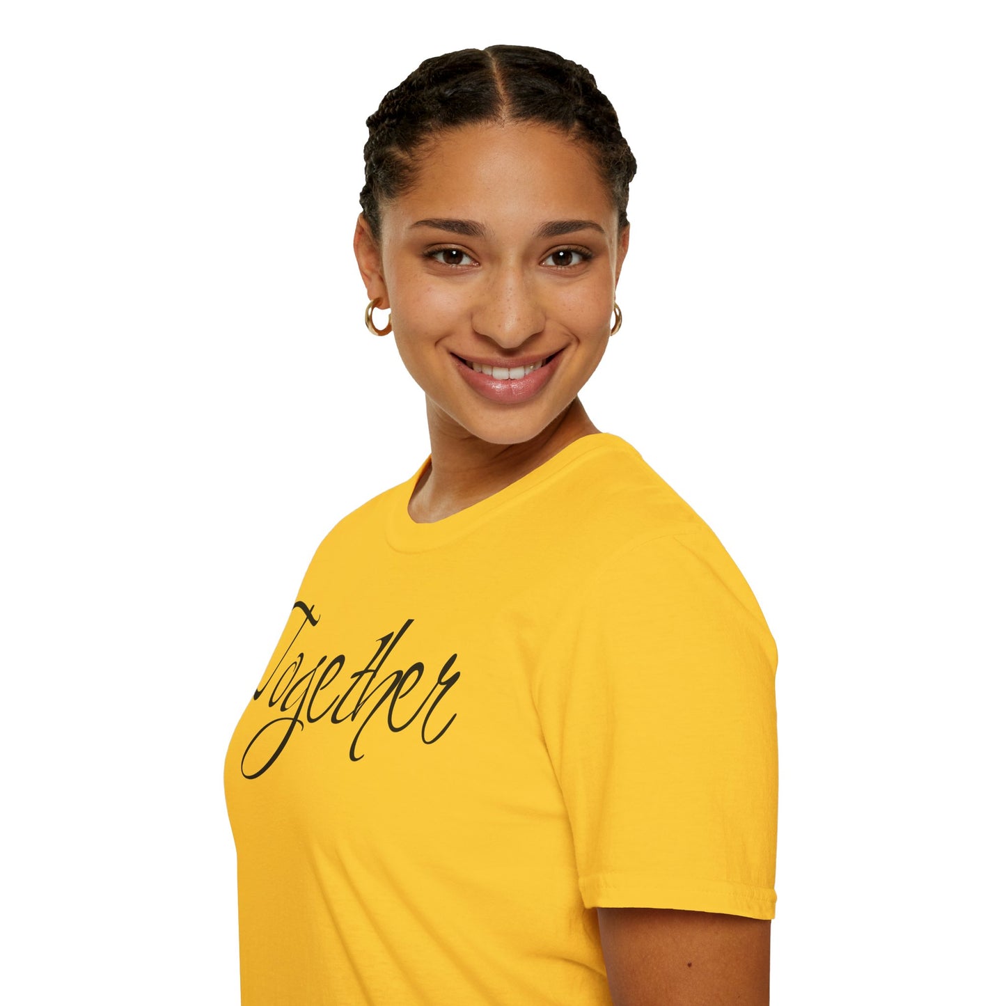 Farbenfrohes Valentinstag-T-Shirt für Paare mit großem Text „TOGETHER“