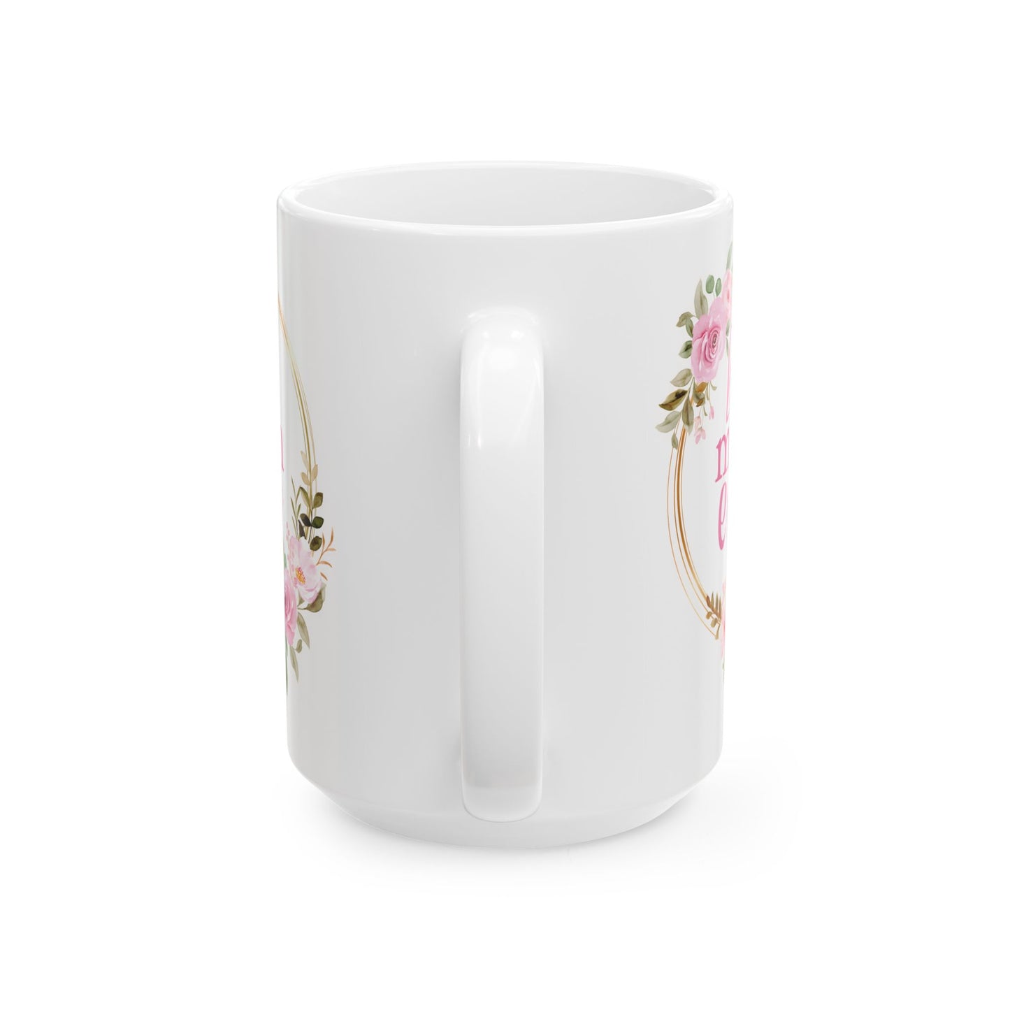 Floral C-Shaped Mug for Mom, Best Mom Ever, Popular White Floral Mug for Mom