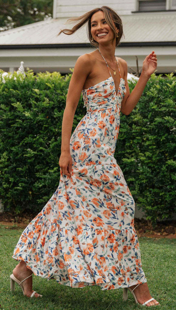 NGTG Classy Meghan Chiffon Patchwork V-Neck Summer Maxi Dress