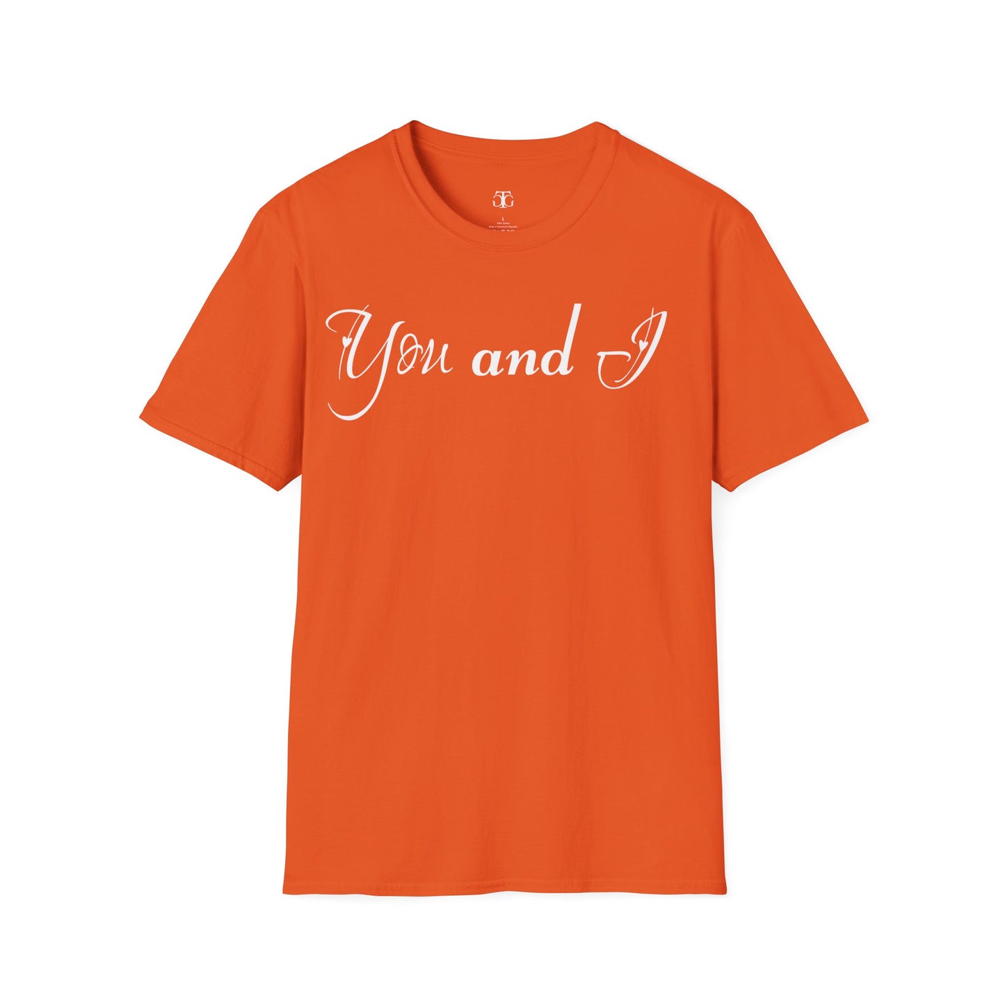 Farbenfrohes Valentinstag-T-Shirt für Paare mit einem GROSSEN Text „DU UND ICH“