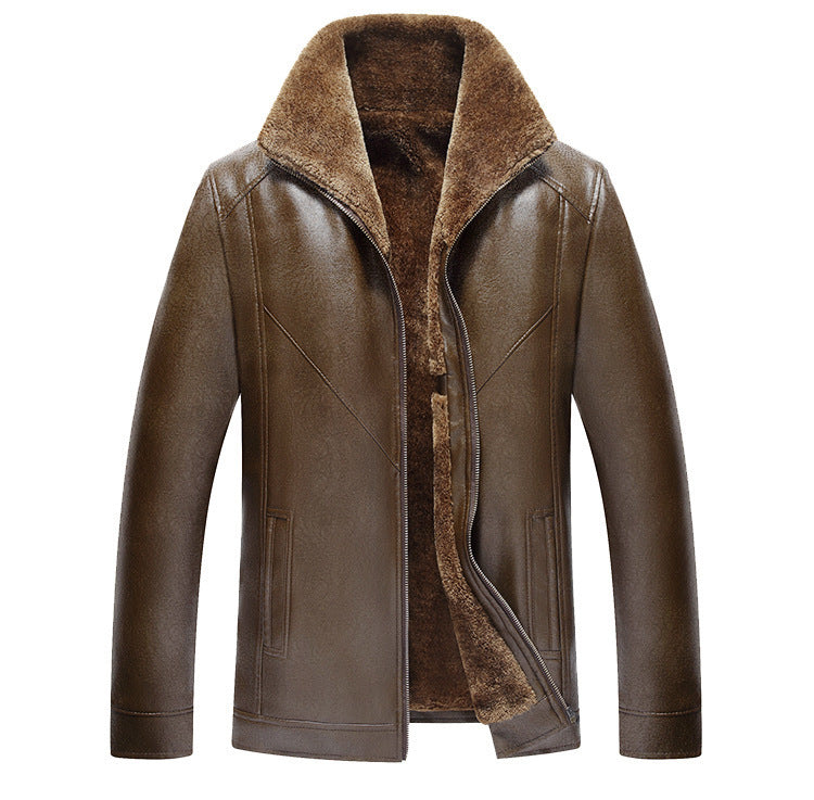 NGTG CARTER Refined Men’s Fleece-Lined Leather Jacket – Stand Collar, Luxury Winter Comfort