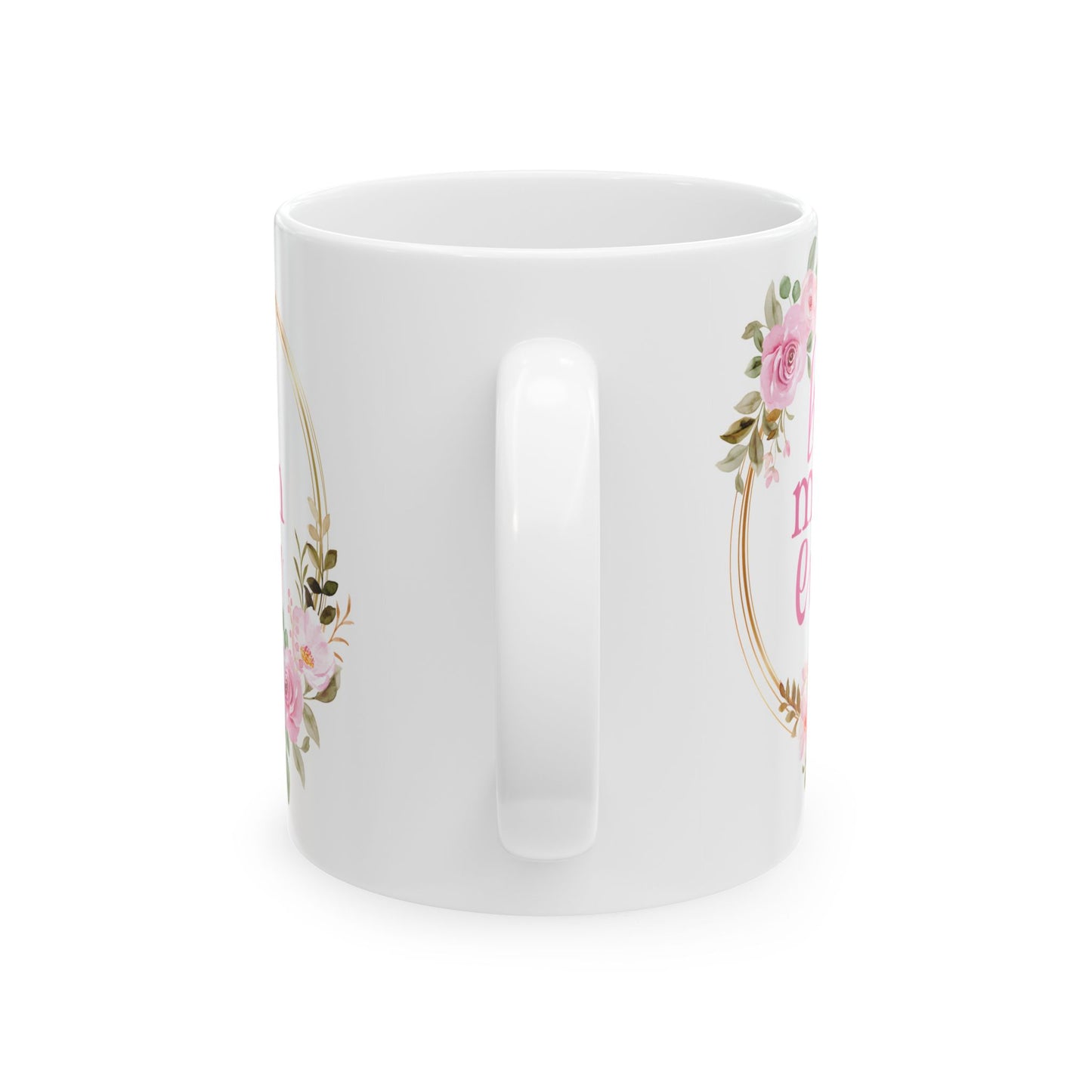 Floral C-Shaped Mug for Mom, Best Mom Ever, Popular White Floral Mug for Mom