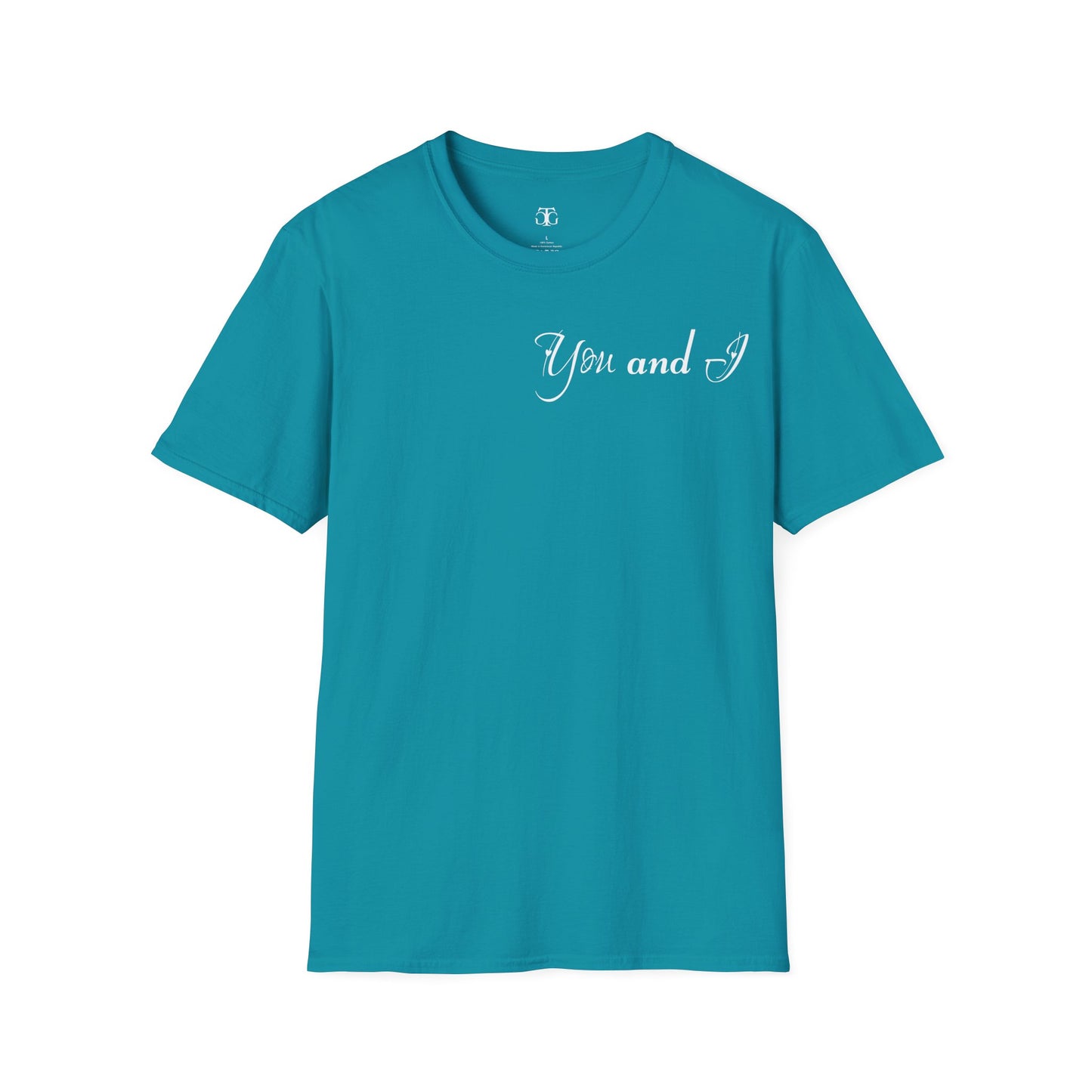 Farbenfrohes Valentinstag-T-Shirt für Paare mit KLEINEN Text „DU UND ICH“