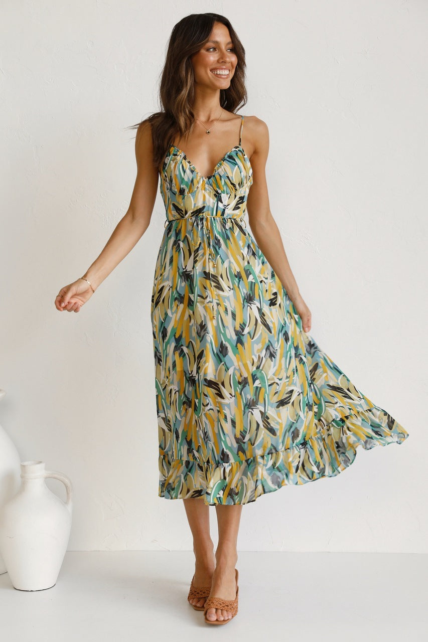 NGTG Vibrant Ruffled Spaghetti Summer Dress